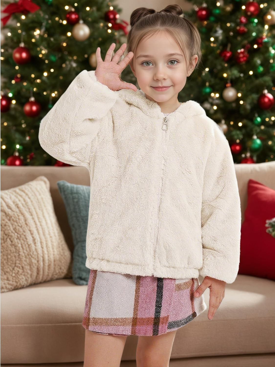 Patgoal Toddler Girls Fleece Jacket Bear Ear ZipUp Leopard Hooded Coat Fall Winter Fuzzy Warm Outerwear with Pocket 2-7T - Image 4