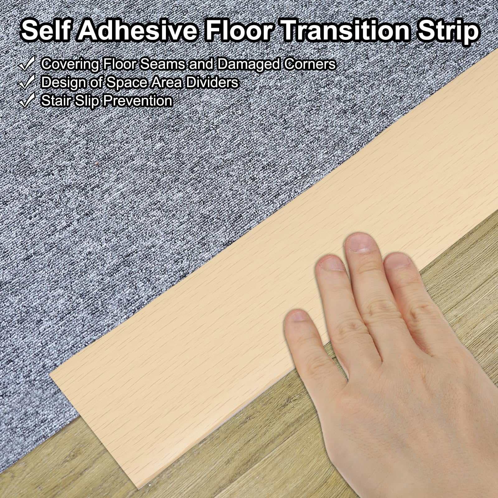 PATIKIL 2m x 5cm Tira de Umbral, PVC Autoadhesiva Tira de Transición de Suelo Divisor Plano de Suelo Vinilo Suave Laminado para Suelo Puerta Borde Espacio Laminado, Madera de Arce