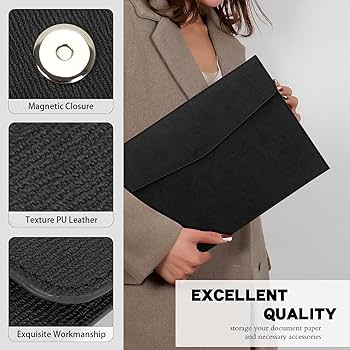 Zentiky Pasta de arquivo de couro PU - Porta-documentos A4 à prova Zentiky Pasta de arquivo de couro PU - Porta-documentos A4 à prova