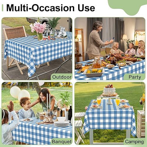 Vista 259 de Smiry Paquete de 10 Manteles Desechables de Cuadros Vichy Azules - 54" x 108" Mantel de Plástico de Servicio Pesado, Cubiertas de Mesa Impermeables