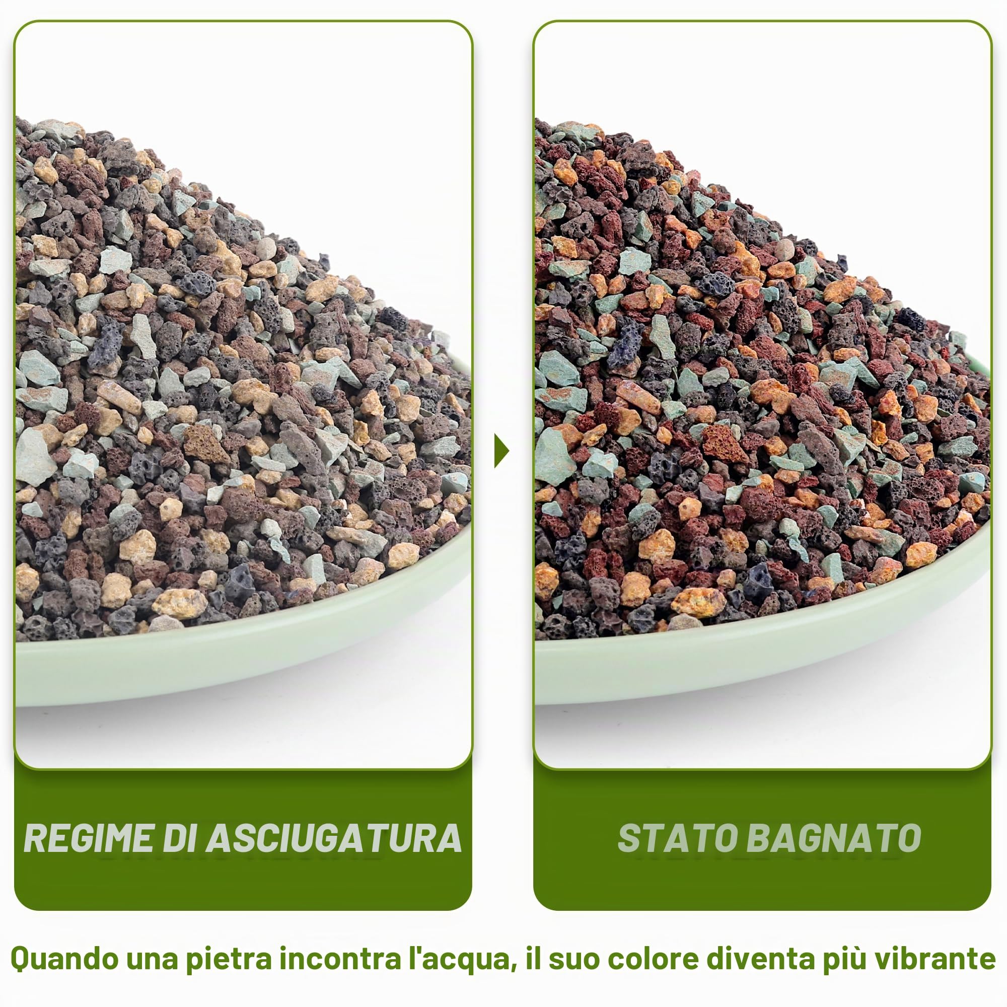 Miscela di Sassi Vulcanici 1.4 kg (3 lb) - Pietre per Piante in Vaso 4 in 1 (Lava Rossa, Lava Nera, Zeolite Verde, Maifan) 3-6mm - Sassolini Decorativi per Vasi, Orchidee, Bonsai, Giardino