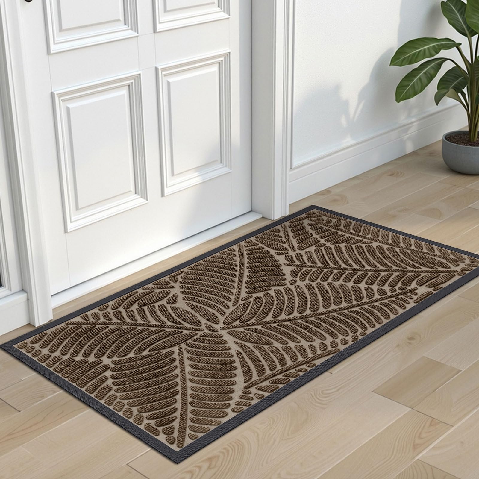 Grandaily Front Door Mat Indoor Outdoor Waterproof Doormat, Non Slip Natural Rubber Welcome Mat, Heavy Duty Durable Super Absorbent Entryway Rugs, 30"x17", Brown — view 22