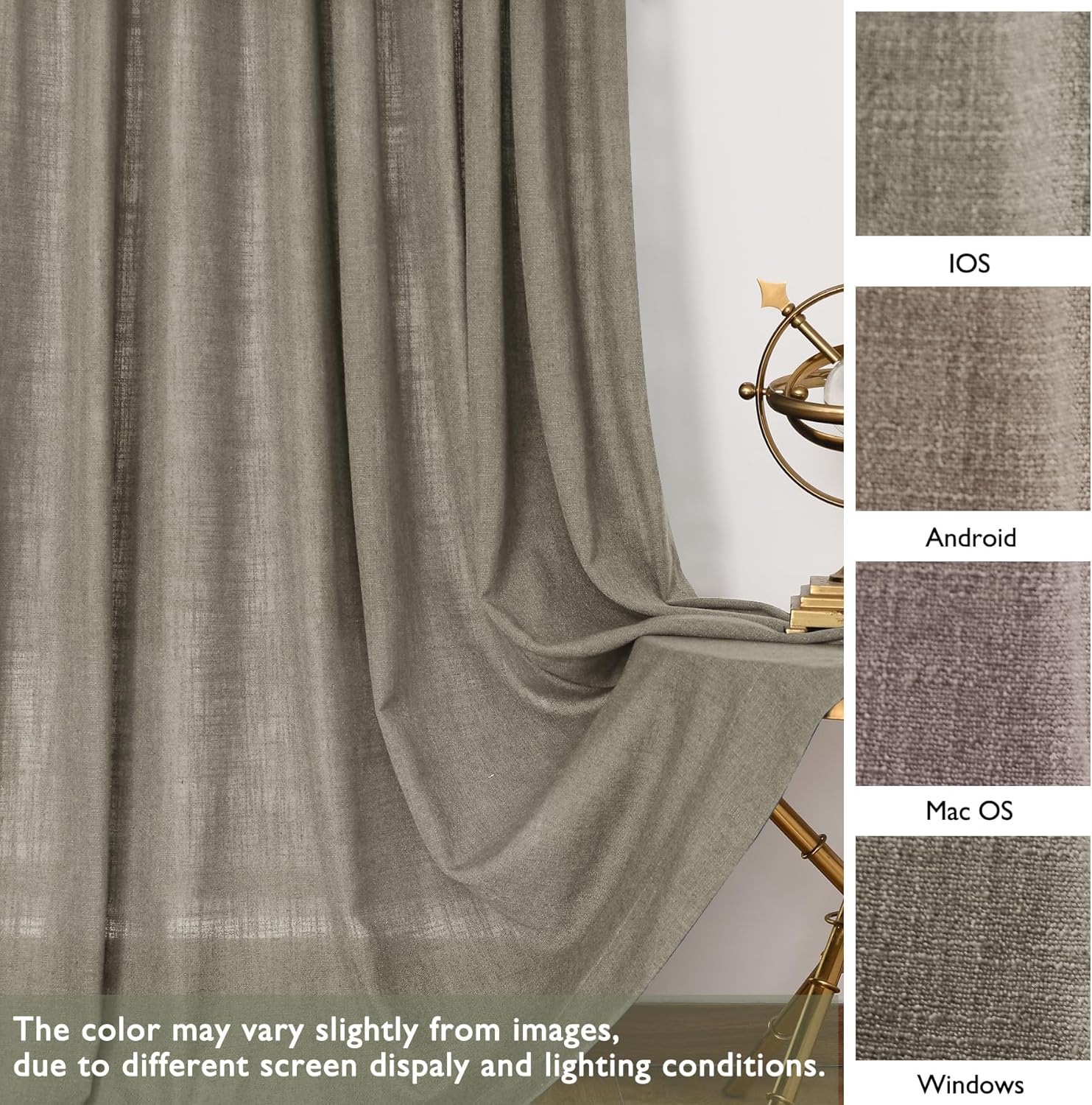 Fcosie Island Fossil Natural Linen Extra Long Curtain with Grommets Top, Floor to Ceiling Curtains 108 Inches Long for 2 Story House, Tall Window, High Ceiling, 1 Panel, 100" Width by 108" Length