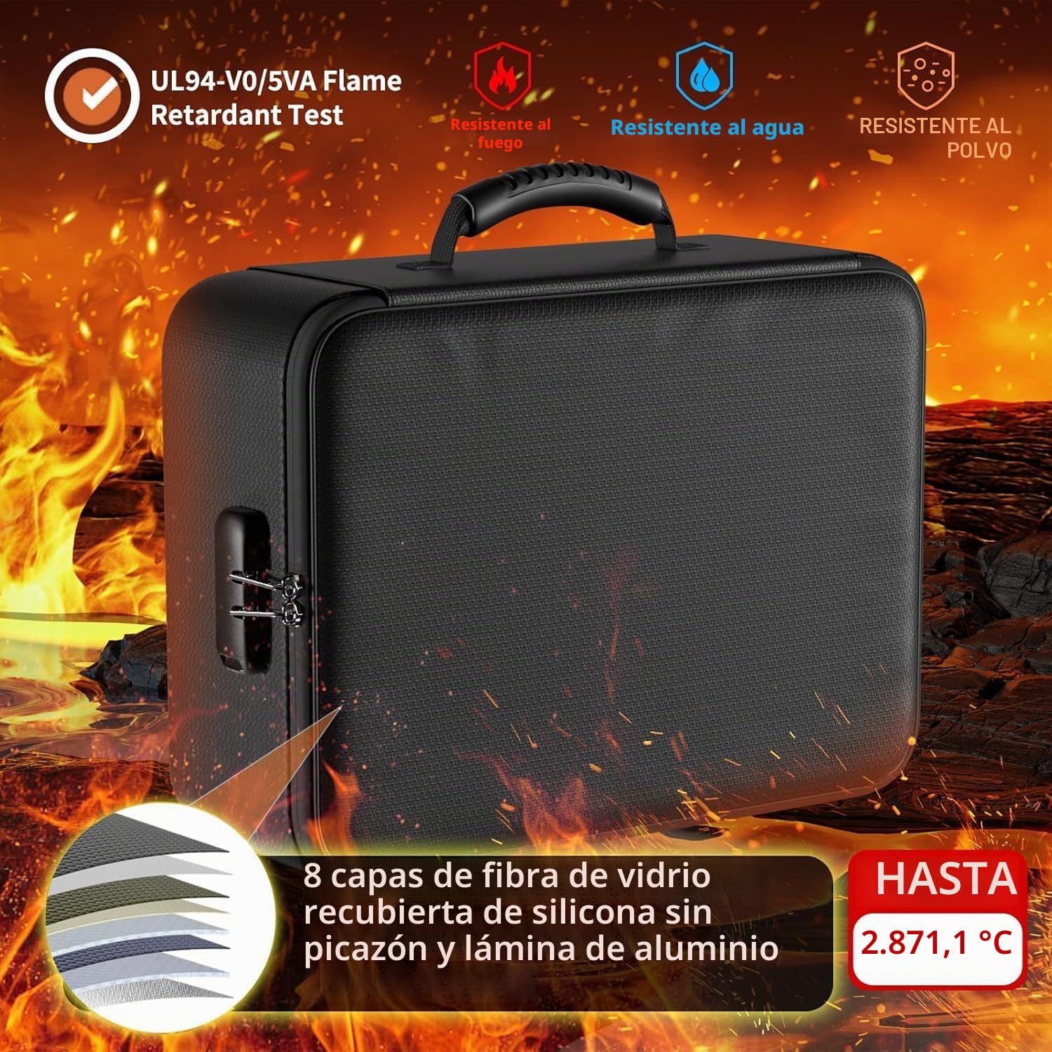 Caja de Documentos Ignífuga DocSafe 5200°F Caja de Almacenamiento con Aislamiento Térmico Mejorada Ignífuga y Resistente al Agua Organizador de Archivos de 8 Capas con Cerradura, Almacenamiento Seguro