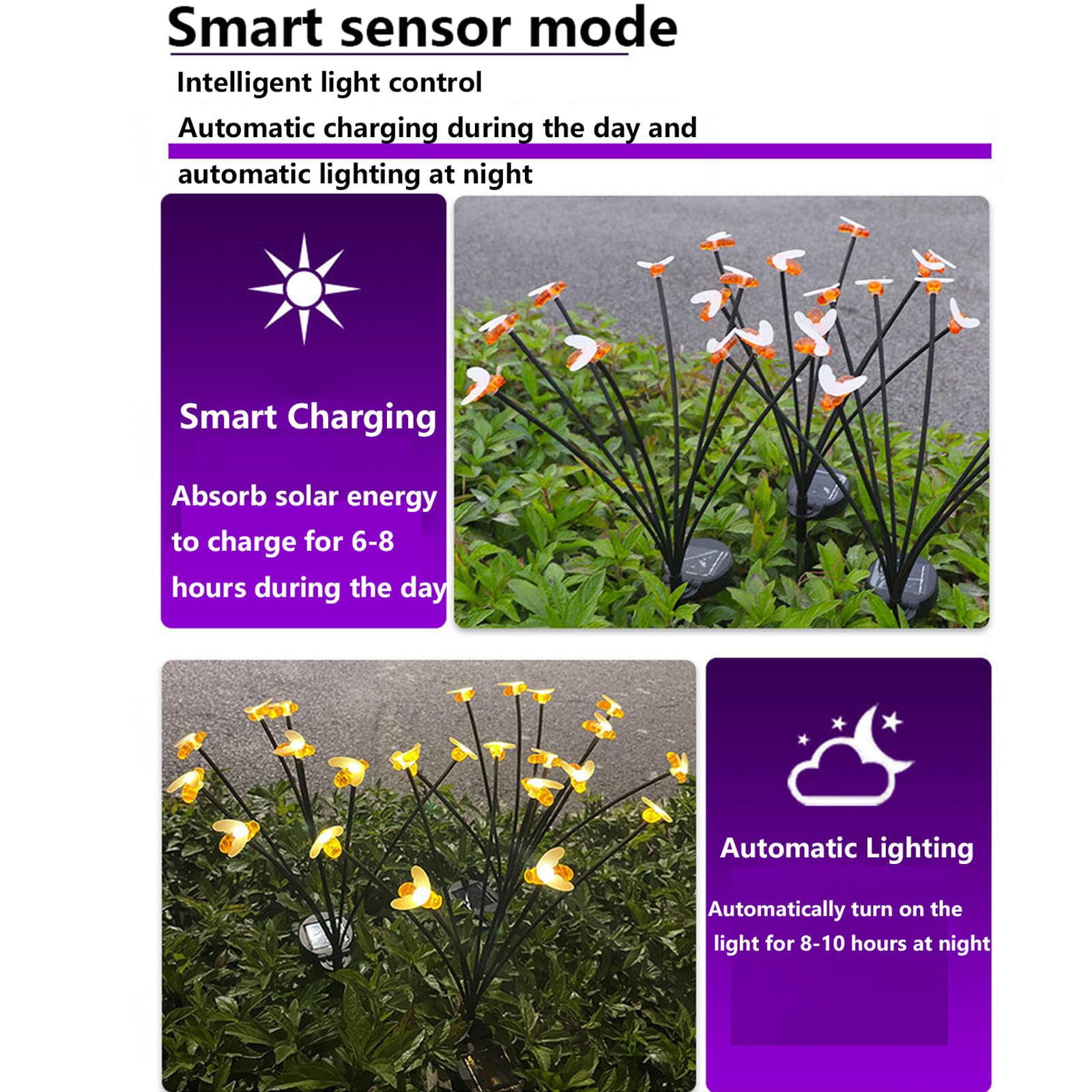 Abeja Lucié Rnaga Luz Solar Exterior Jardin, 4 Piezas LuciéRnaga Con 6/8/10bolas Luces Solares, IluminacióN AutomáTica Guirnaldas Solares Led Exterior Jardin