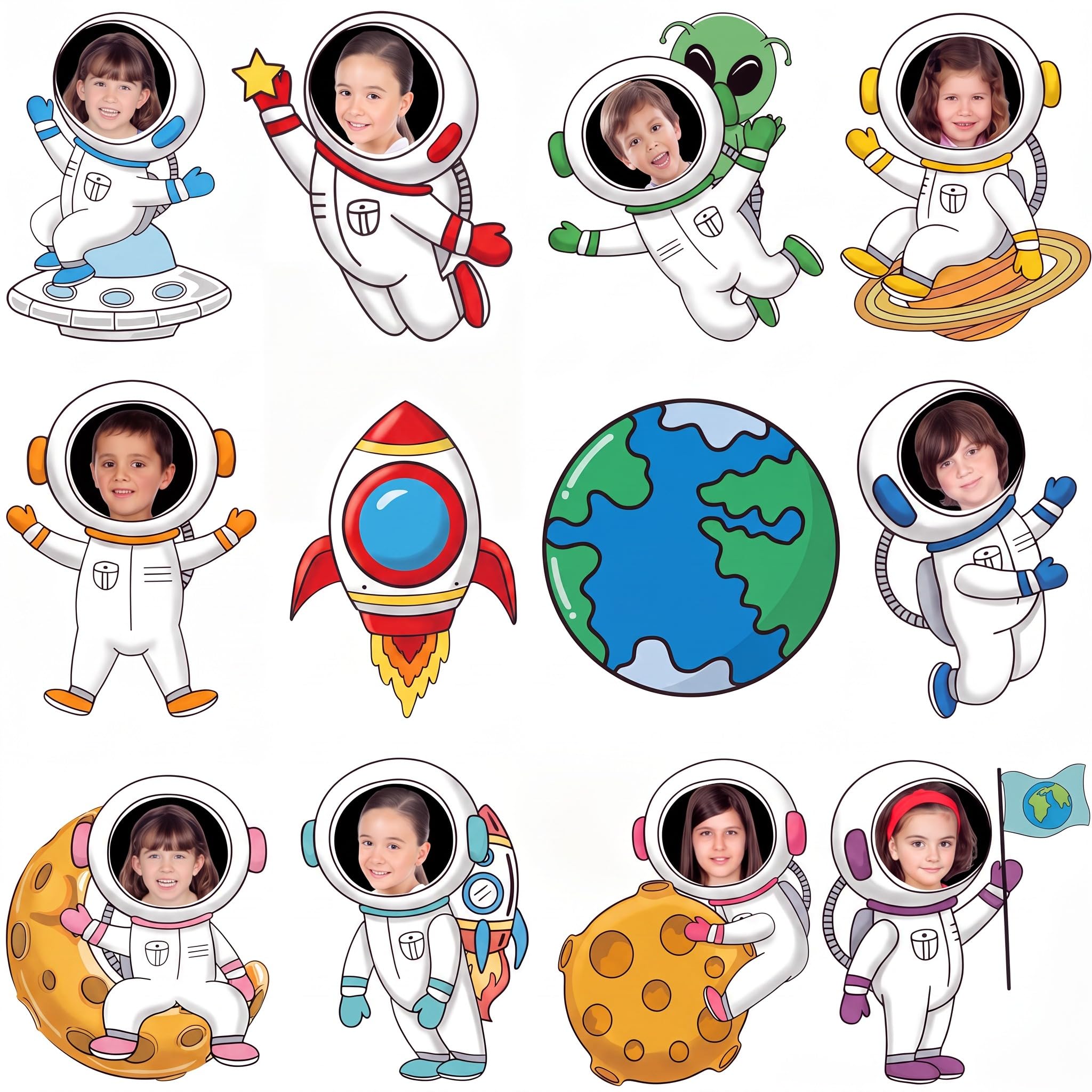 Kosiz 60 Pcs Astronaut Cutouts Space Bulletin Board Decorations DIY Photo