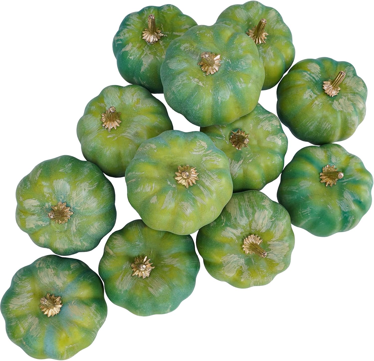 Winlyn 12 Pcs Small Artificial Green Pumpkins Decorative