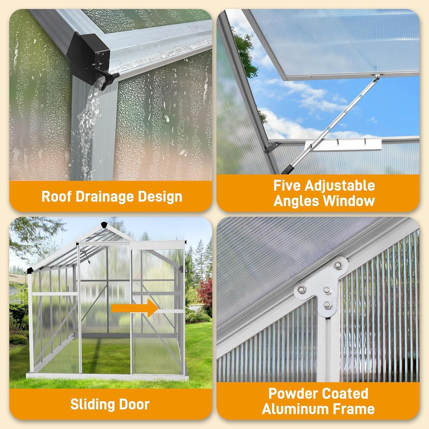 Vingli 6x10 FT Greenhouse for Outdoors, Polycarbonate Heavy Duty Green House with Roof Vents for Winter, Aluminum Tunnel Large Walk-in Greenhouse for Outside Garden Backyard, Easy Setup (Silver)