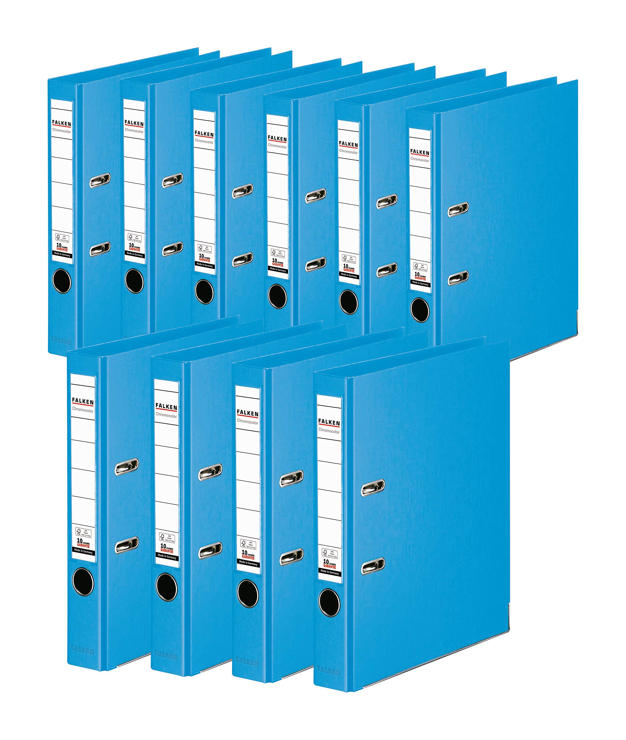 Original Falken 10-pack Chromocolor premium folders. Made in Germany. Plastic cover outside and inside 5 cm wide DIN A4 pastel colour light blue Ring binder File folder Letter file Office folder