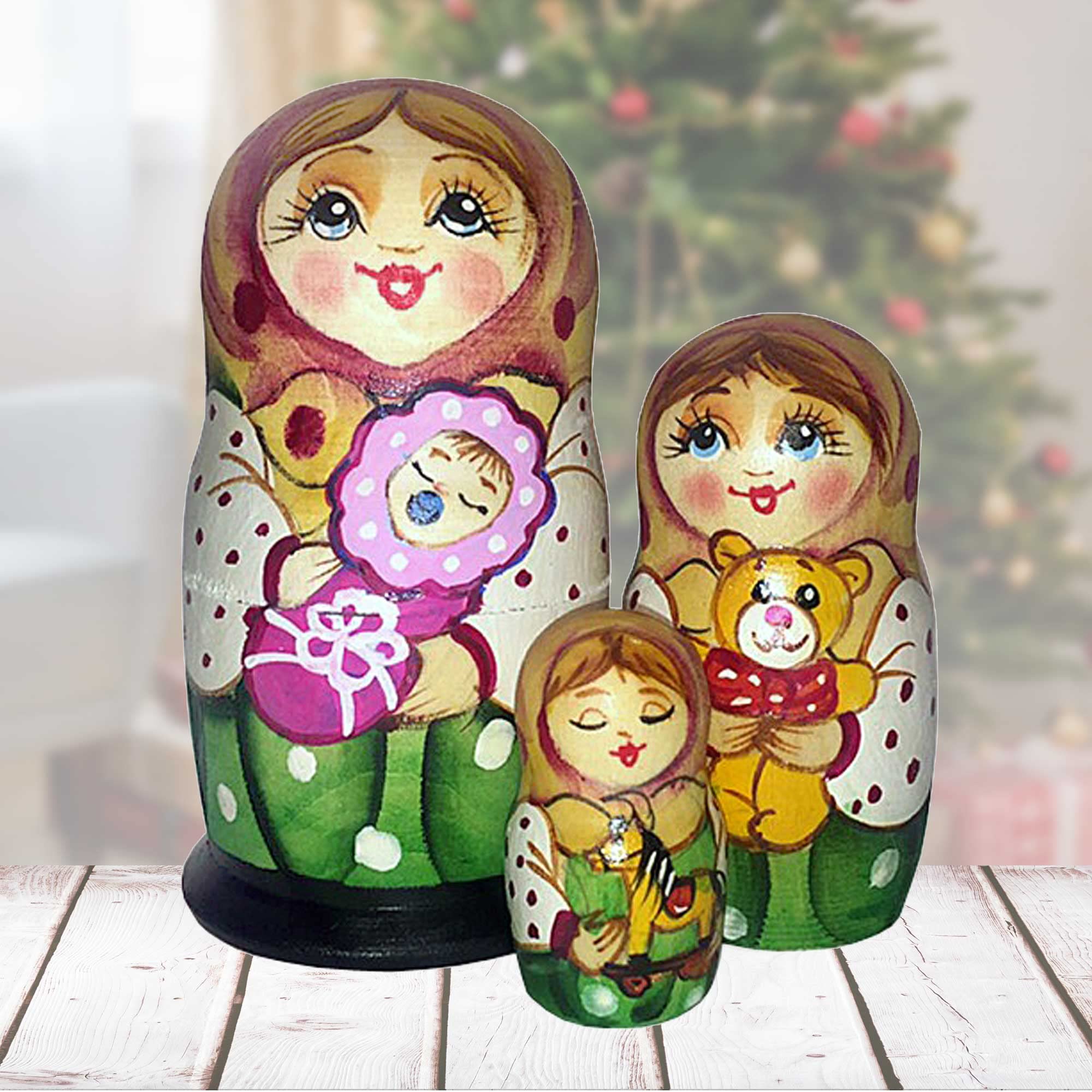 Little Baby-Girl 3-Nest Matreshka Wooden Nesting Dolls Set - 14730G by G.DeBrekht