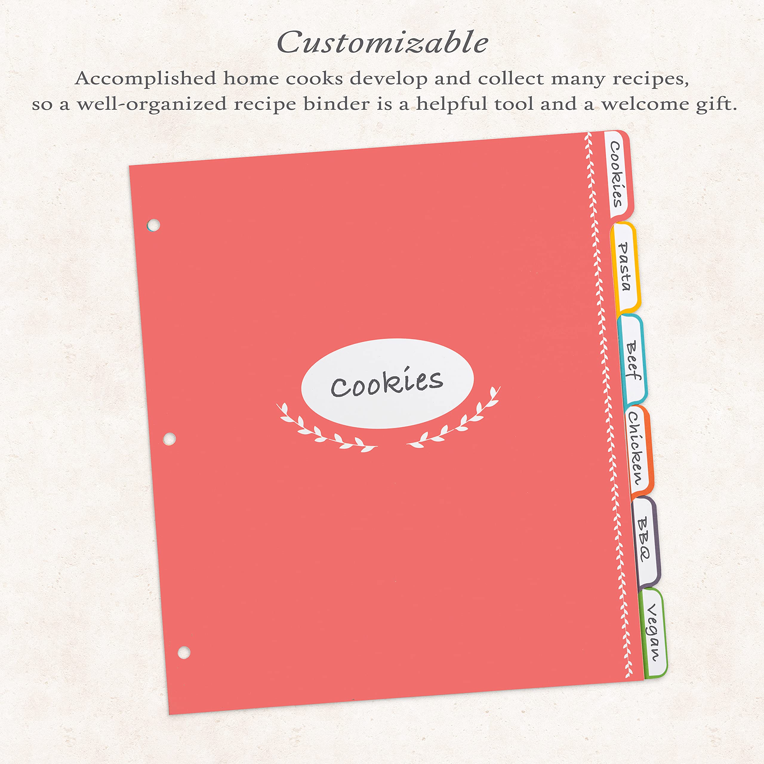 Jot & Mark Divisores de carpeta de recetas en blanco con pestañas, seis separadores organizadores personalizables para carpetas de 21,6 x 28 cm (arco iris)