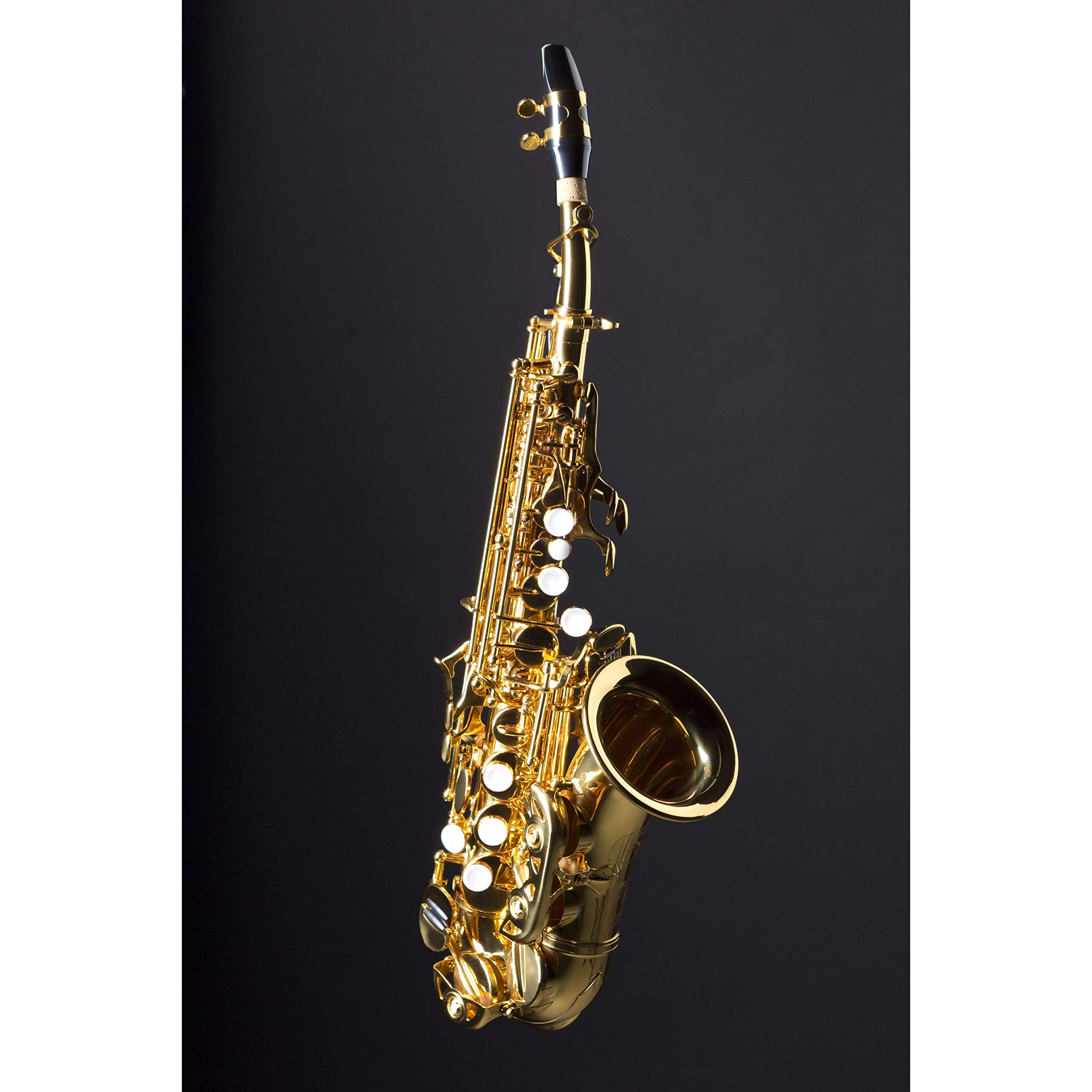 Monzani MZSC-233 Sopransaxophon, Bb Stimmung, Messing Mechanik, Goldlack Finish, Inklusive Mundstück und Hardcase, Ergonomische Mechanik, Ausgewogener Klang, Italienische Polster und Federn, 1.44kg