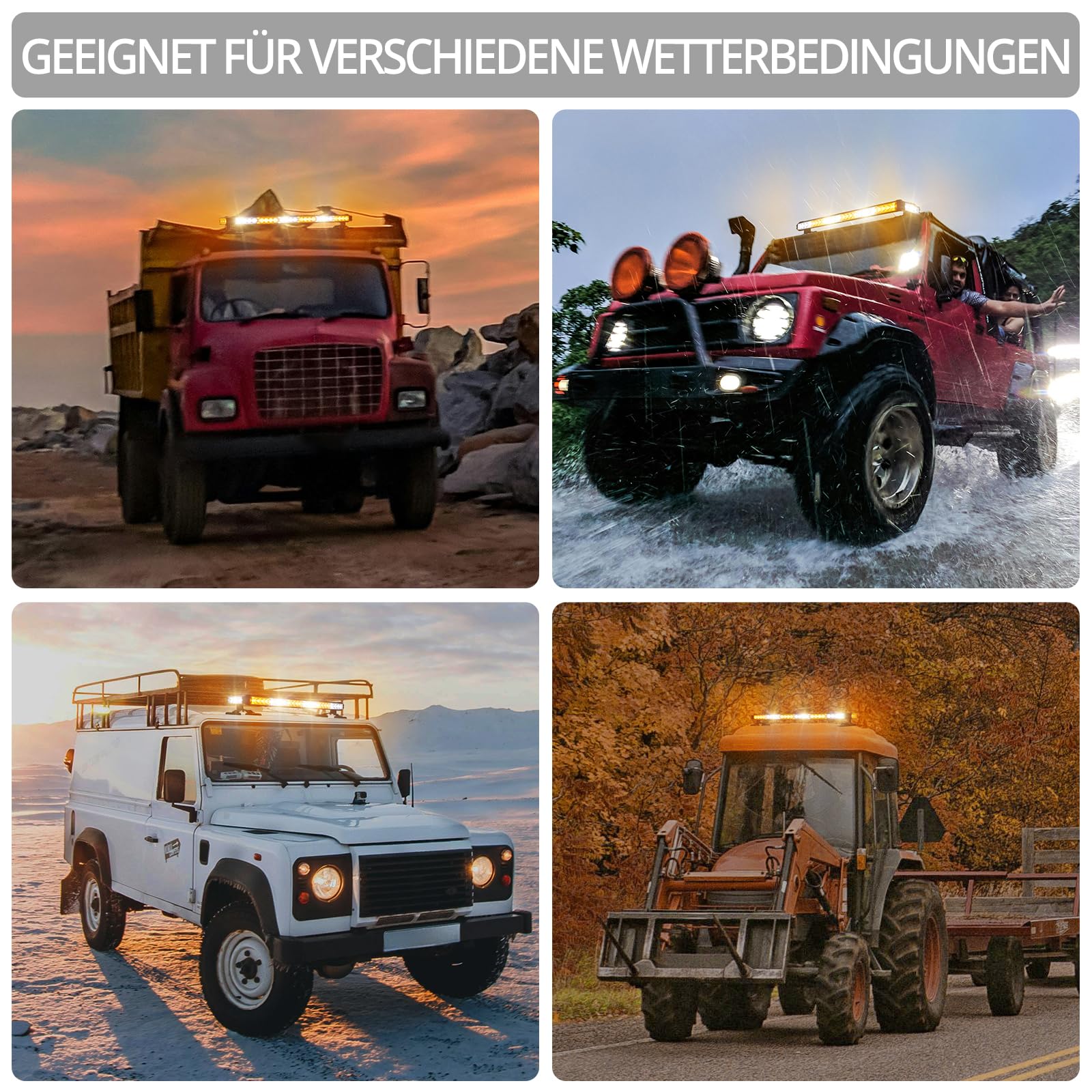 Justech 54LEDs Warnleuchte Rundumleuchte 27 Modi Blitzleuchte Schraube Starker Magnet Amber + Weiß Decke Licht 12/24V Notfallblinklampe mit E57 Blinklicht 5m Netzkabel Doppelschalter Metallhalterung