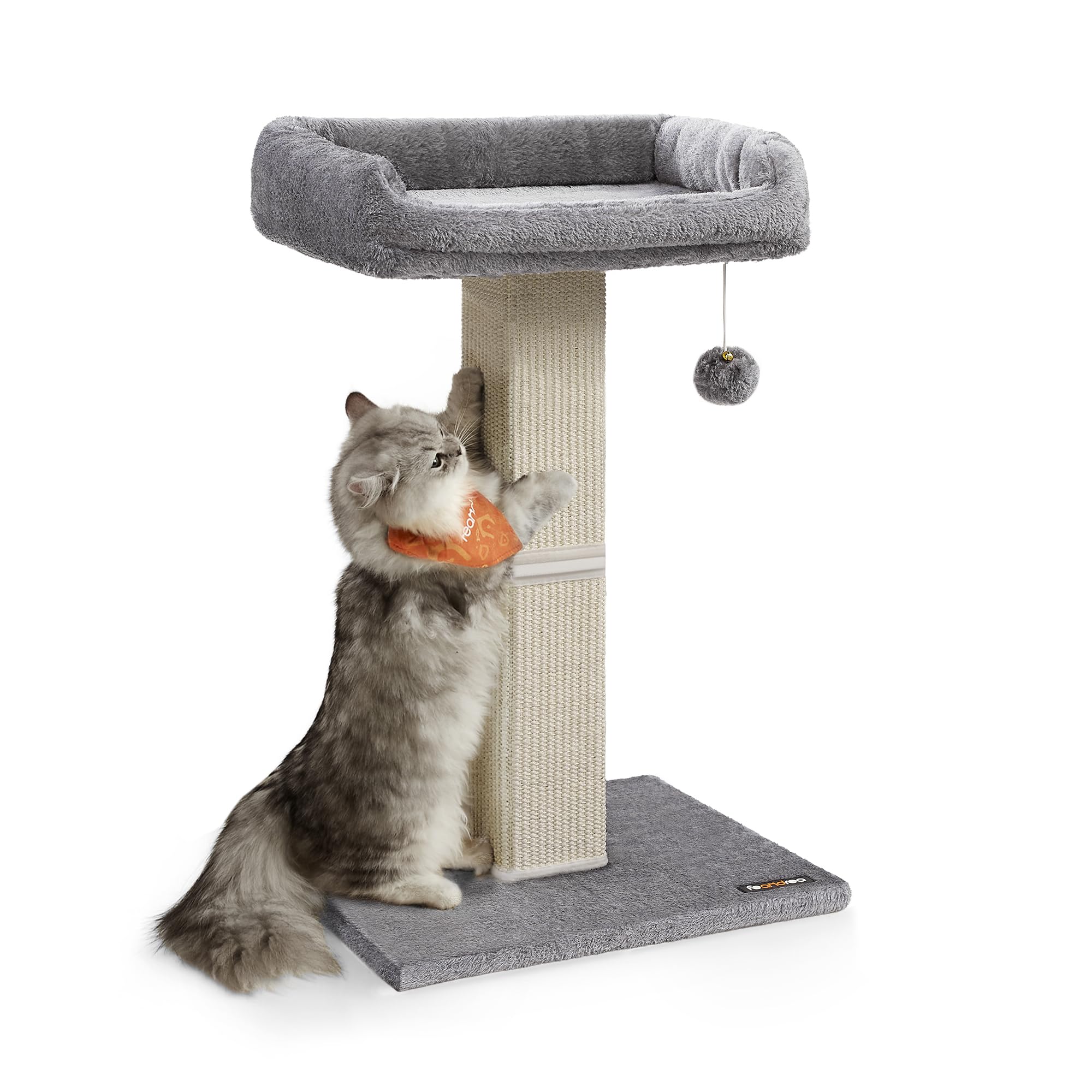 Feandrea Cat Scratching Post, Cat Scratcher with 40 x 30 cm Plush Perch, Cat Tree, 71 cm Tall Scratch Post with Woven Sisal, 45 x 40 cm Base, Pompom, Light Grey PCA022W01 — image 1