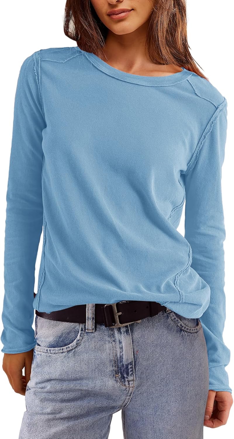 Panadila Womens Long Sleeve Crewneck Shirts Oversized Casual Pullover Tops Loose Fit Layering Top Spring Basic Tee