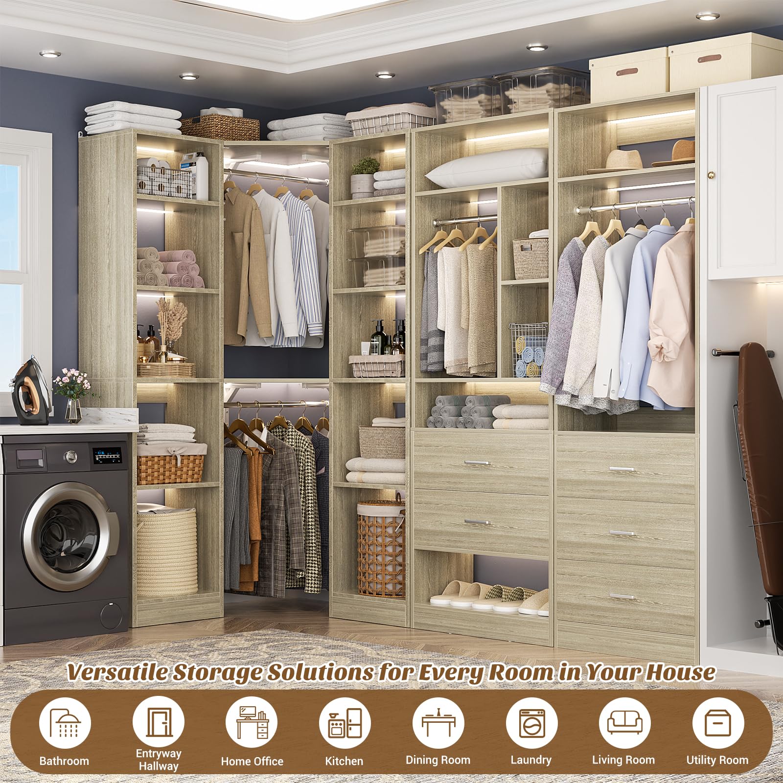 Amazon.com: Besiost Corner Closet System with 5 Drawers, Closet