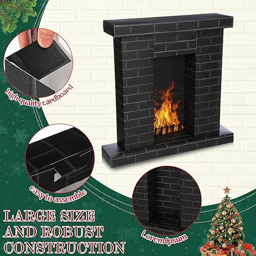 Miniatura 5 de Chimenea de cartón navideño 3D falso 35.5 x 31.5 x 8 pulgadas, chimenea corrugada con accesorios de fotos de fuego, soporte de cartón recortado para