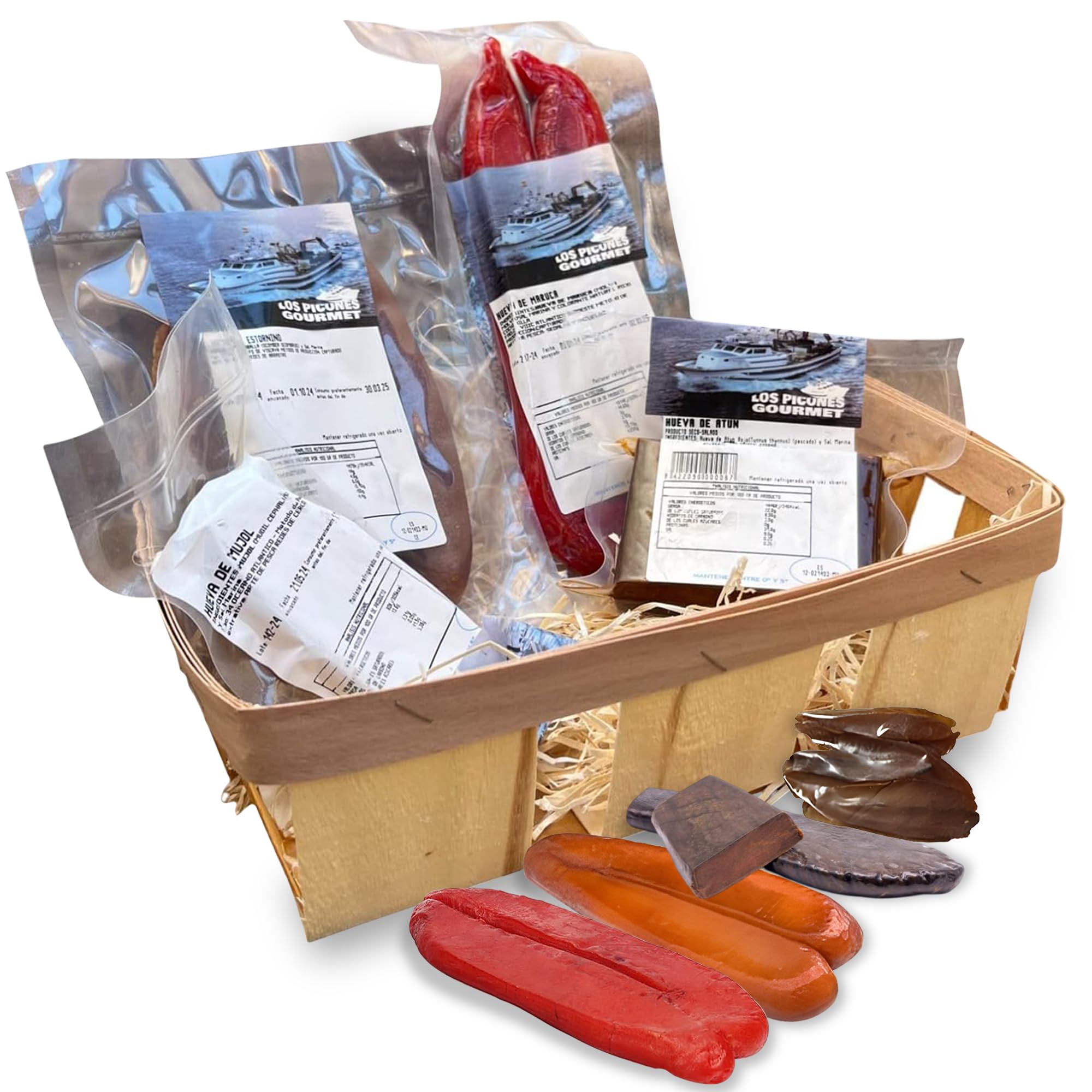 Los Picones Gourmet® Pack 4 Huevas Variadas I Hueva de Atún (140gr. aprox.) I Hueva de Estornino (100gr. aprox.) I Hueva de Mujol (120gr. aprox.) I Hueva de Maruca (170gr. aprox.) I Salazones Gourmet