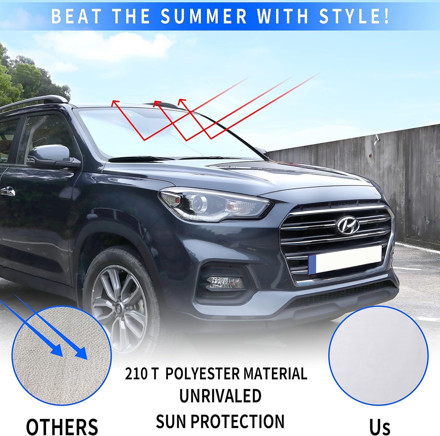 Windshield Sun Shade - 2 Piece Car Sun Shade Windshield, Foldable Car Shade Front Windshield with Reflective Fabric Blocks Sun and Keeps Your Vehicle Cool, for Most Sedans SUV and Trucks - Medium BLACK