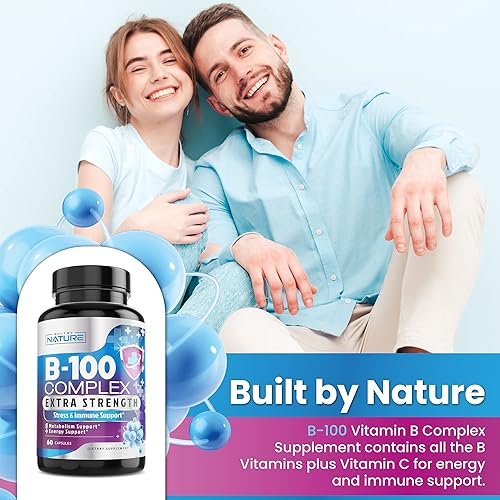 Miniatura 3 de Complejo de vitamina B – Todas las vitaminas B B1, B2, B3, B5, B6, B7, B9, B12, ácido fólico, vitamina C – Suplemento súper B-100 – Inmune, apoyo
