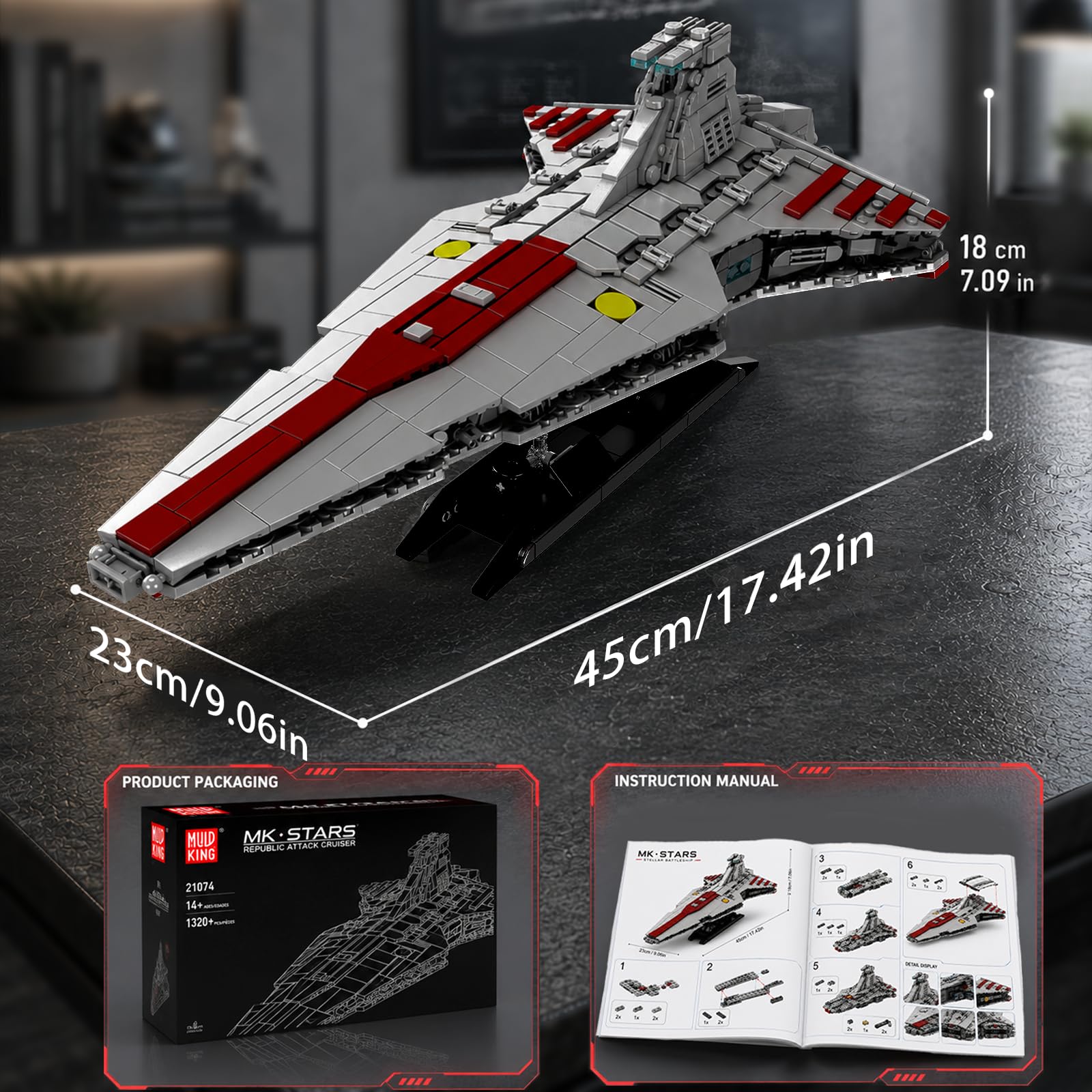 Mould King 21074 Großes Venator-Klasse Republik Angriffskreuzer Bausteine, 1320 Teile Technik Star Destroyer MOC Raumkreuzer Klemmbausteine Set Kompatibel mit Venator-Klasse Sternenzerstörer