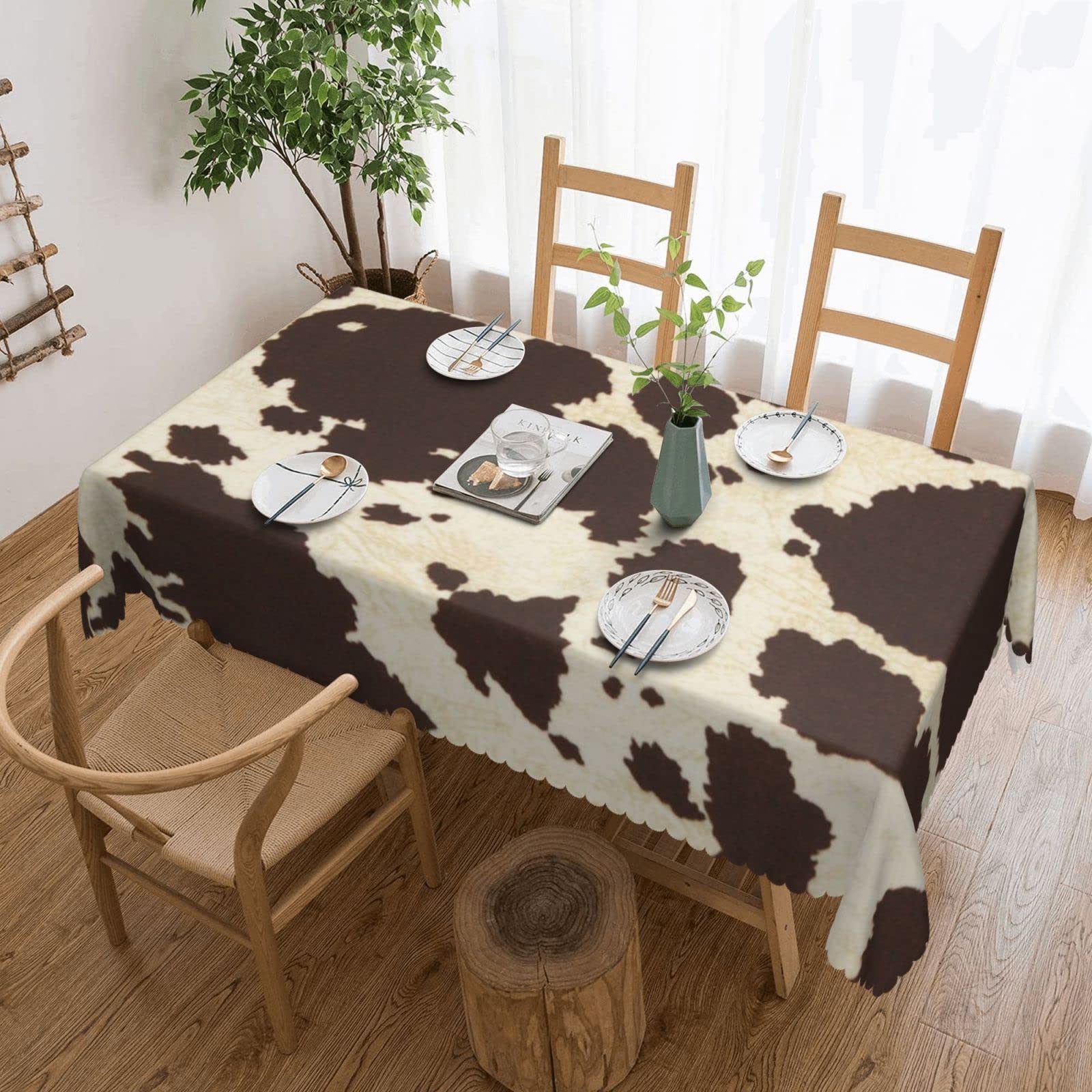 Nappe carrée en dentelle imprimé vache en polyester lavable 137x183cm