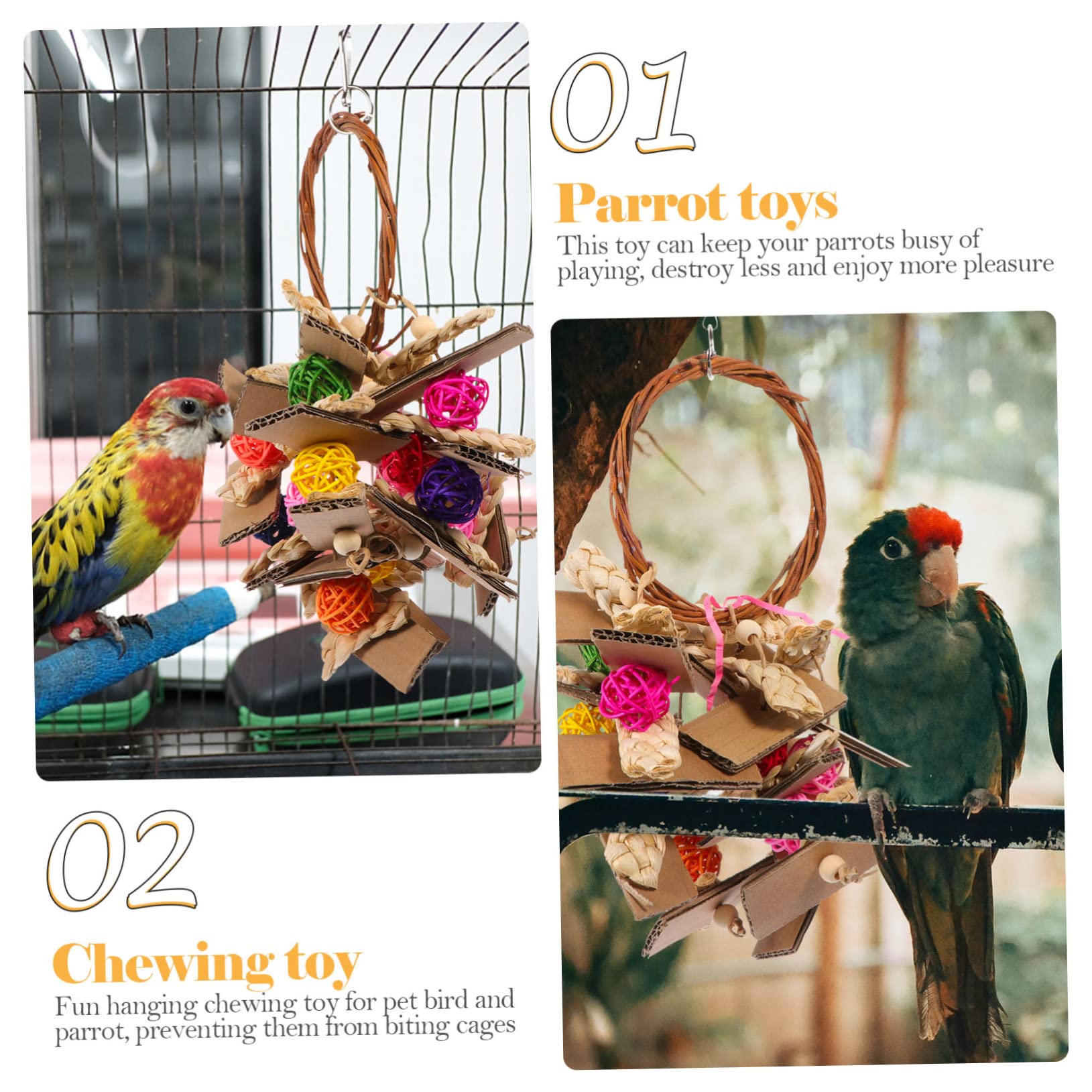 POPETPOP 3pièces Jouet pour Perroquet Jou Mâcher Suspendu avec Vigne Accessoire pour Oiseaux à Grimper Aléatoires