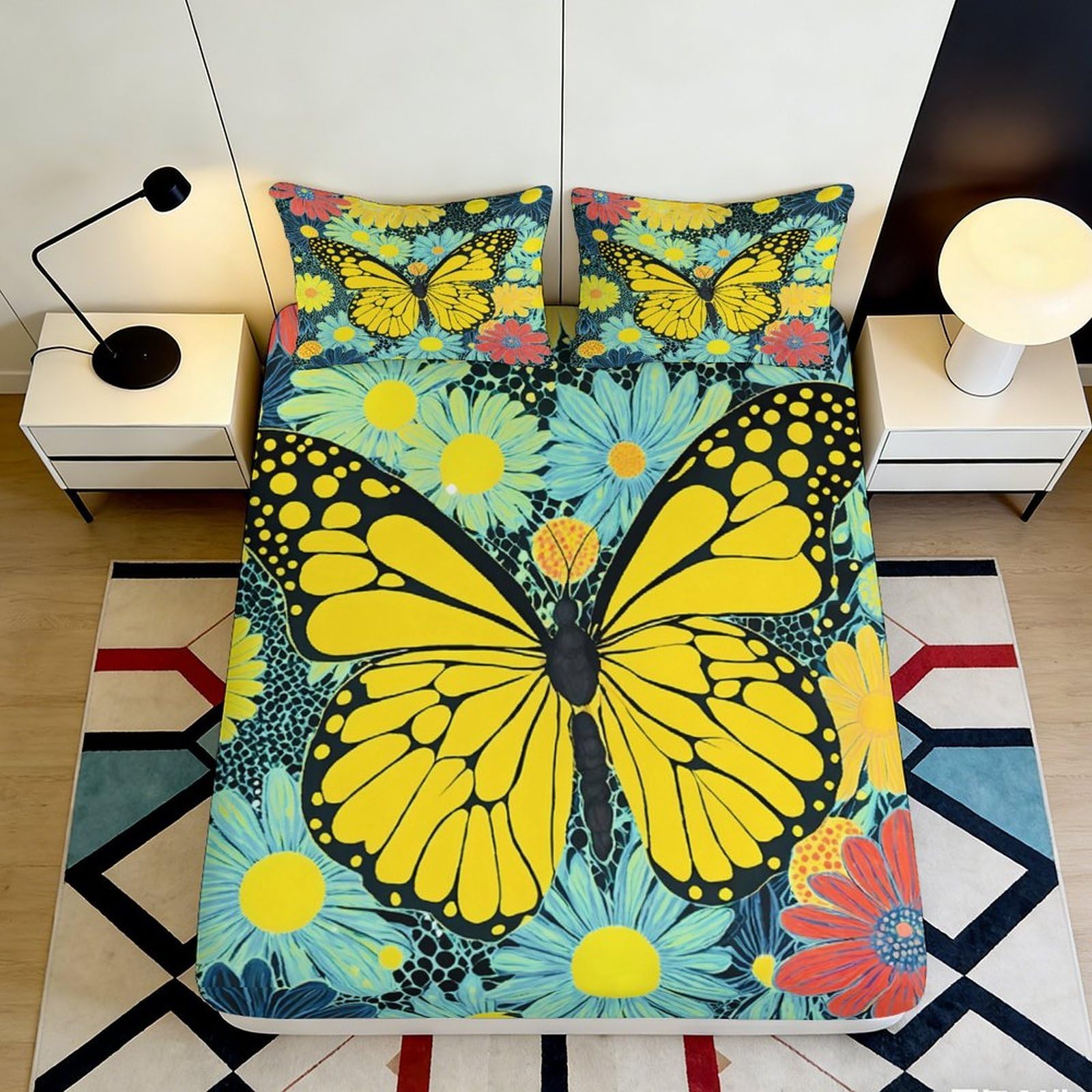 3D Printed Feather Fitted Sheet Microfiber Deep Pocket Bedroom Bedding Feather Mattress Fitted Cover Elastic Washable for Adults Teen 120x200x25cm