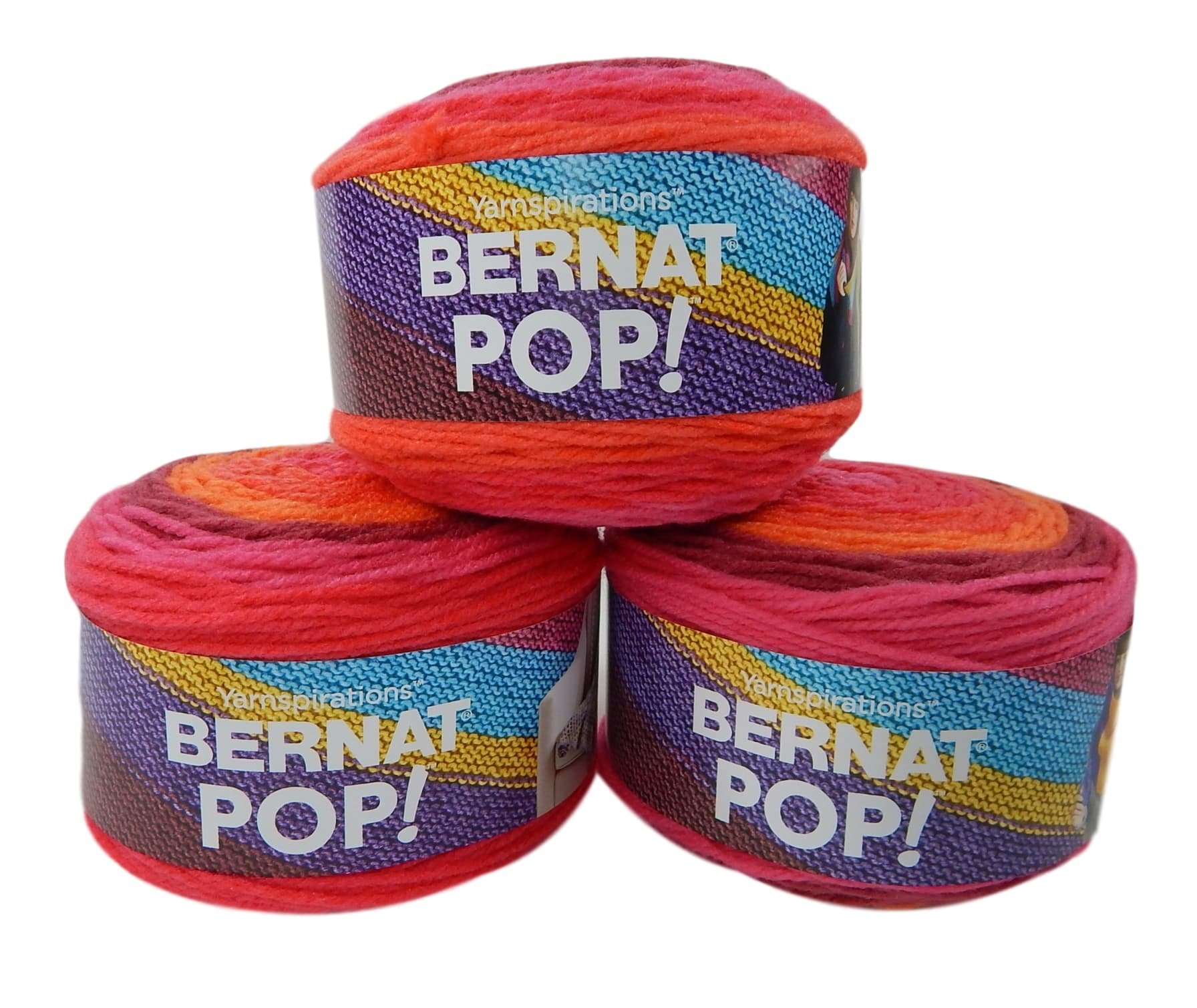 BernatPop Worsted Medium Weight Self-Striping Acrylic Yarn 5 Ounces 280 Yards - 3 Pack (Scarlet Sizzle)