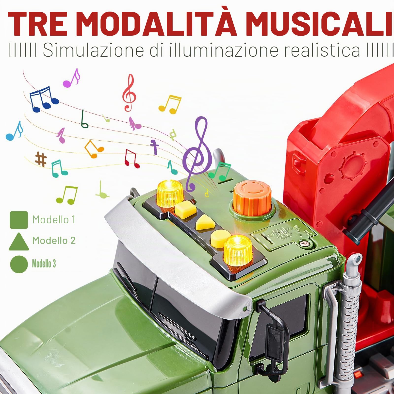 Tacobear Camion da Trasporto in Legno Grande 1:16 con Luci, Suoni e Gru di Carico - Trasportatore Soccorso - Regalo per Bambini 3-6 Anni