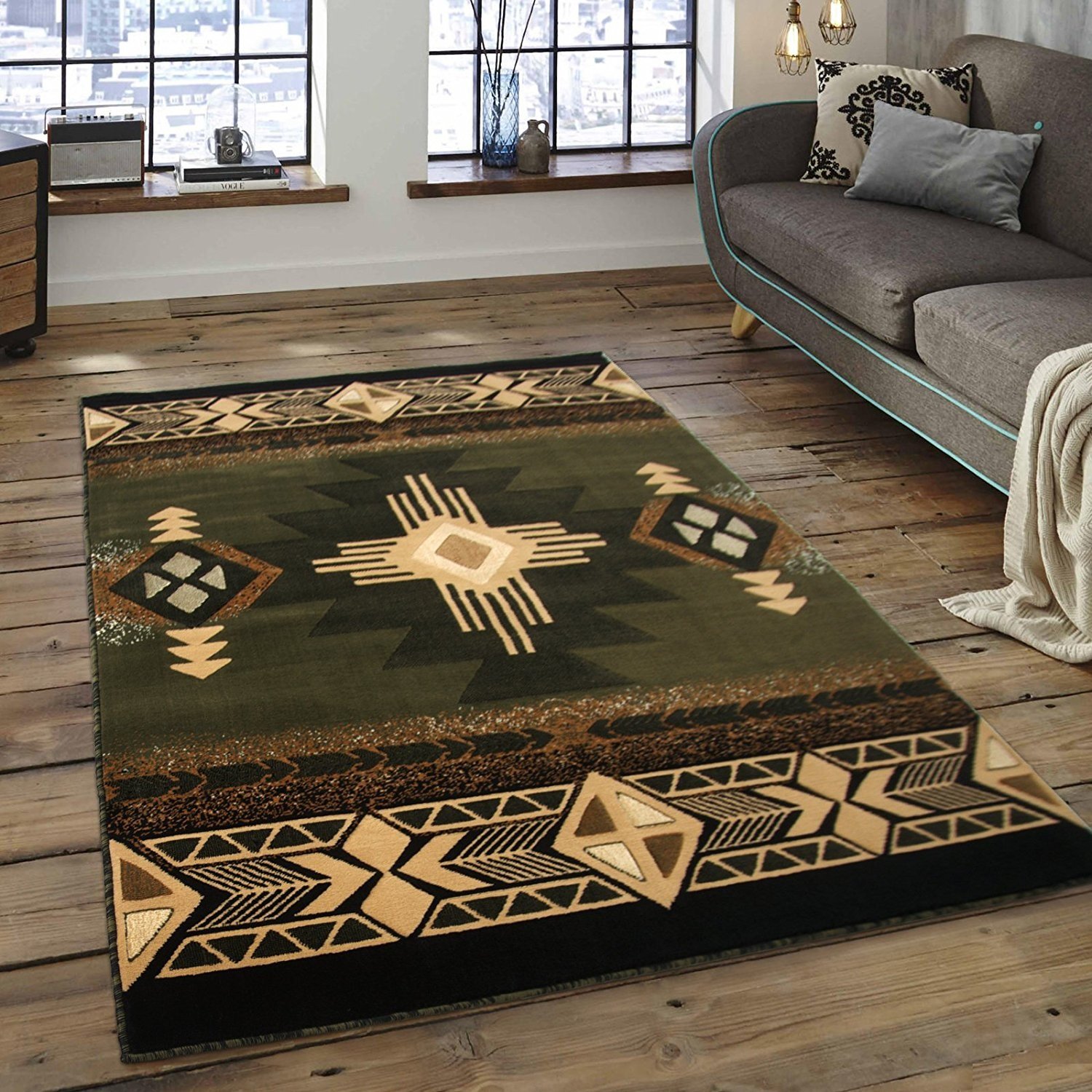 Southwest Native American Area Rug Carpet Sage Green (8 Feet X 10 Feet)