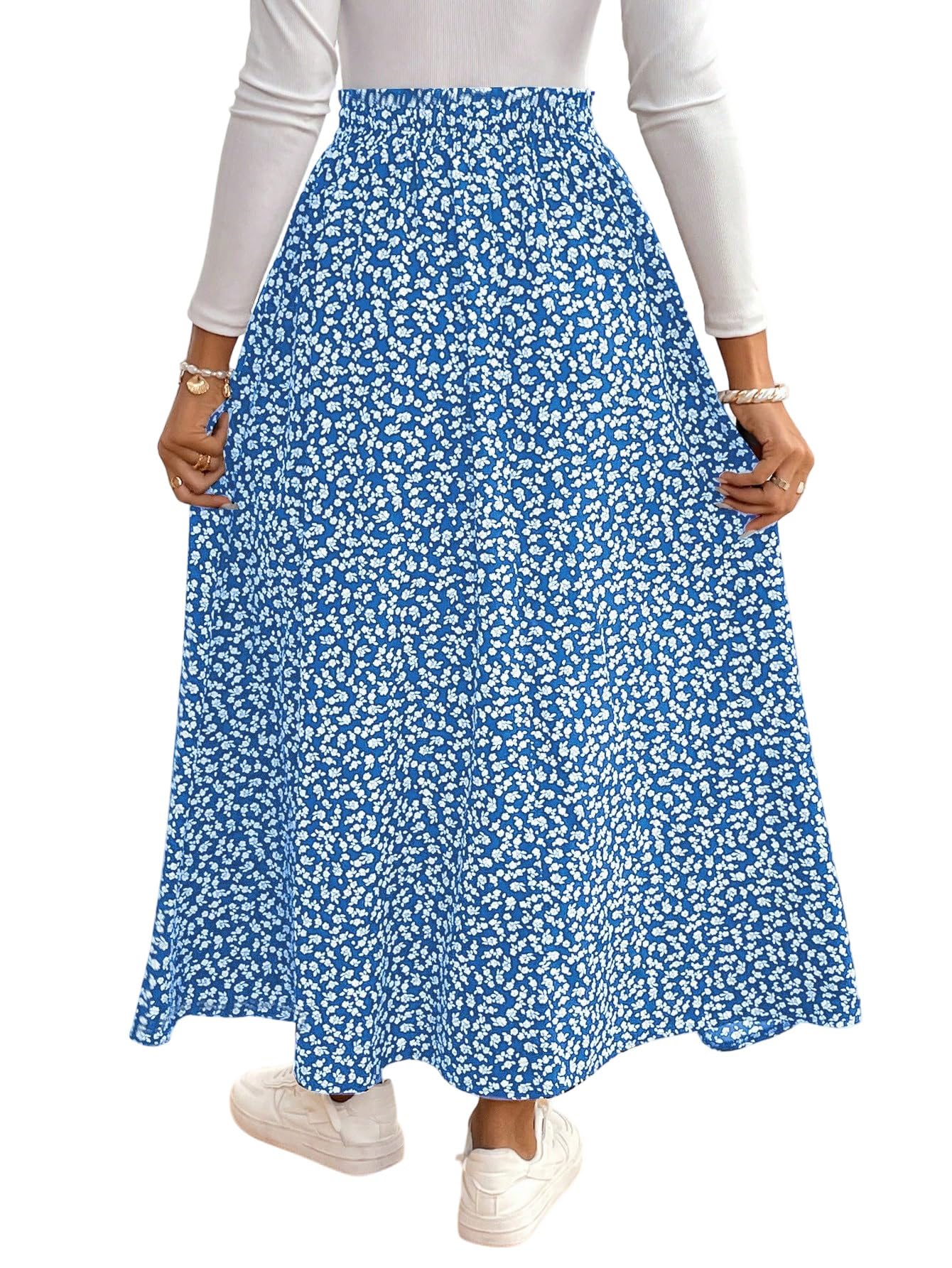 GORGLITTER Gonna lunga estiva boho midi con spacco motivo floreale, gonna a vita alta, gonna a fiori, casual, per il tempo libero, gonna da spiaggia