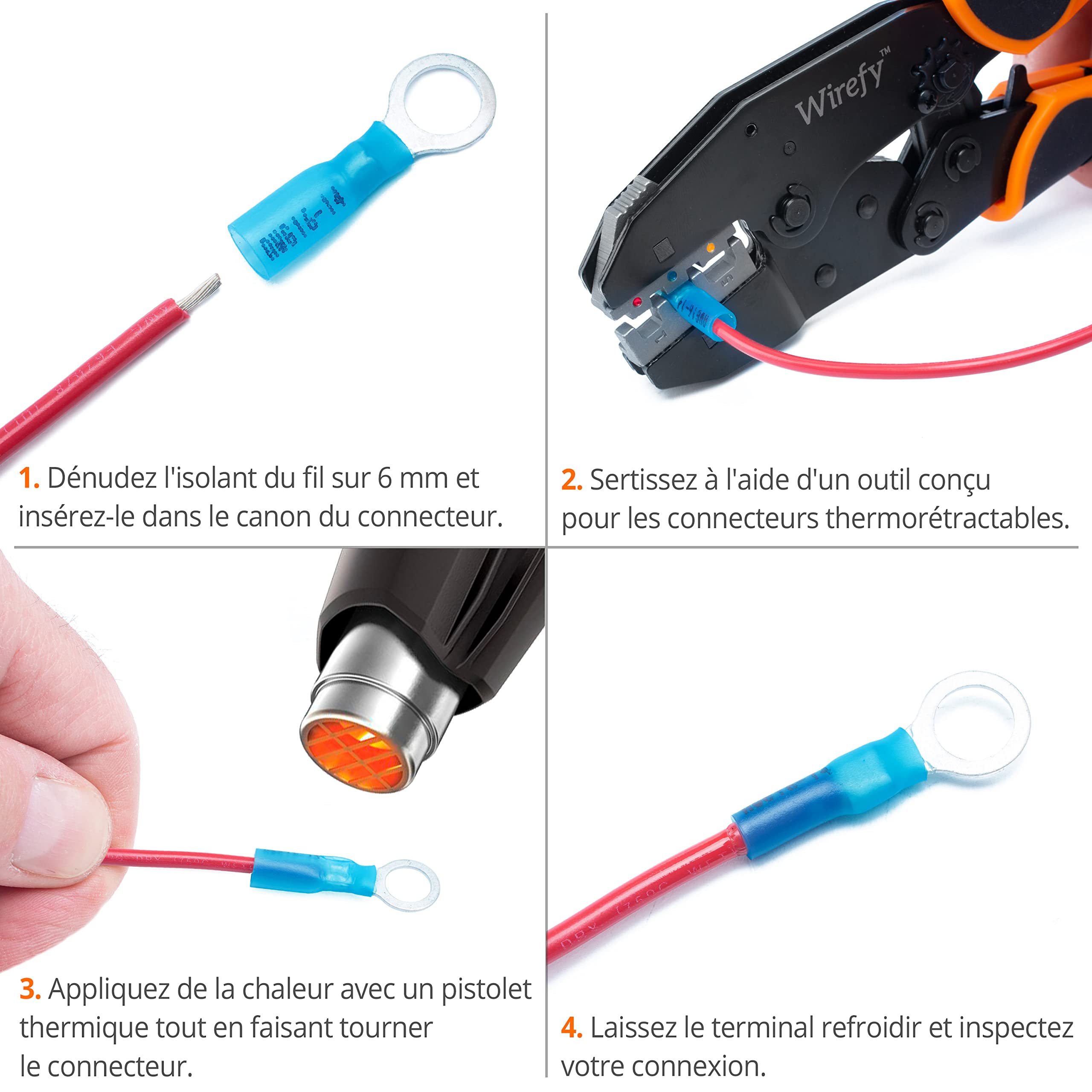 Wirefy 130 Pièces Cosses Électriques à Sertir Ronde M6 - Kit de Cosses a Oeil Thermorétractables pour l'Automobile - 1,5-2,5 mm²