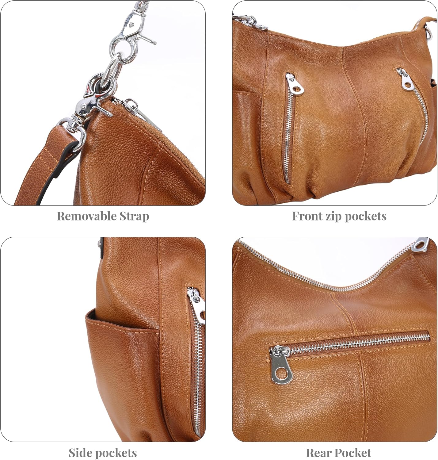 HESHE Genuine Leather Purses for Women Shoulder Hobo Bag Crossbody Satchel Handbags Designer Ladies Totes Purse - Image 6