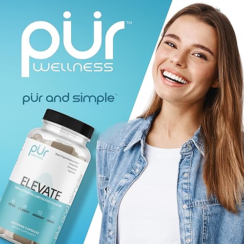 Miniatura 7 de PUR Wellness Elevate - Suplemento cerebral nootrópico para el estado de ánimo de memoria de claridad de enfoque, mezcla de 8 hongos, ginkgo biloba,