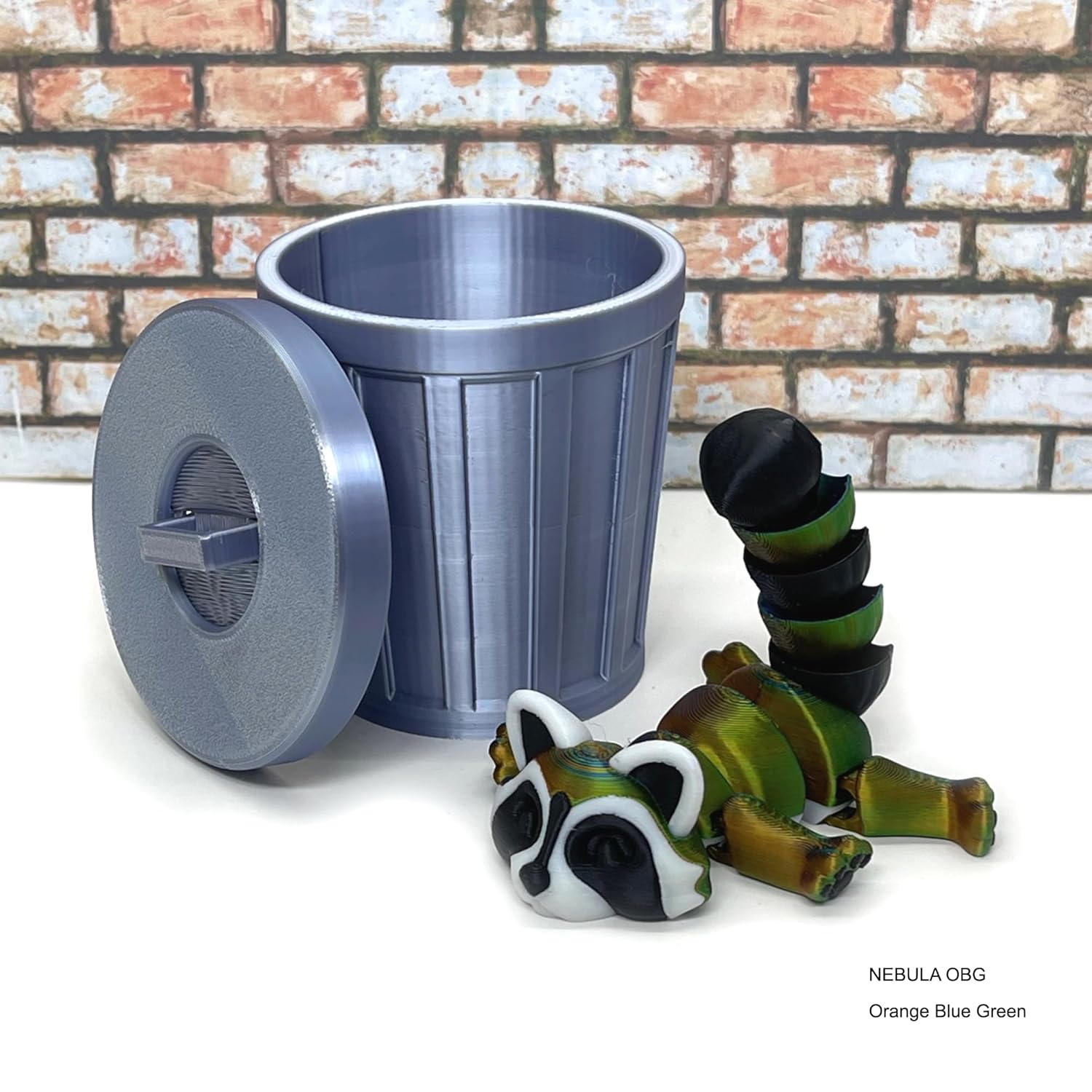 Generic Articulated Racoon with Trash Can, 5.5"" 3D Printed Large Tri Color Racoon, Trashcan Raccoon, Trash can, Raccoon Toy, Trash Panda, Fidget ADHD Autism Toy AR009 (Red Yellow Blue Nebula)