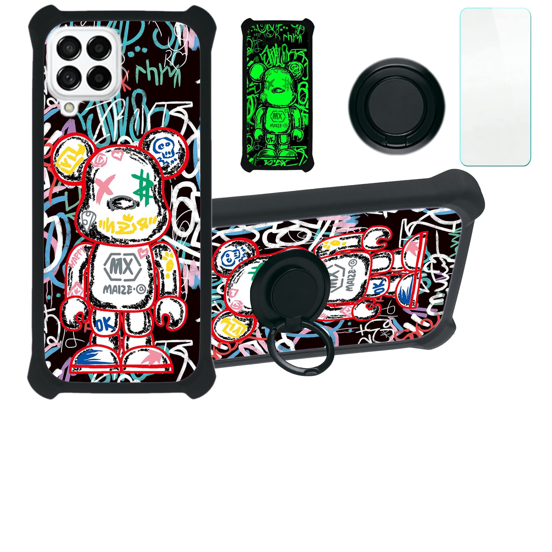 Galaxy Quantum 3 Case Compatible with Samsung Galaxy Quantum 3 Phone Case Cover [with Tempered Glass Screen Protector][Hard PC + Soft Silicone][Ring Support] [Luminous Effect] YGH-MXX