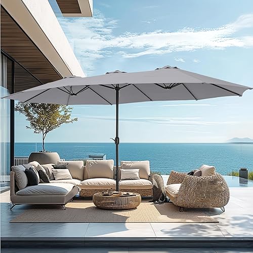 Miniatura 11 de PHI VILLA Sombrilla grande de 15 pies para patio con base incluida, sombrilla de doble cara rectangular para exteriores de gran tamaño con soporte