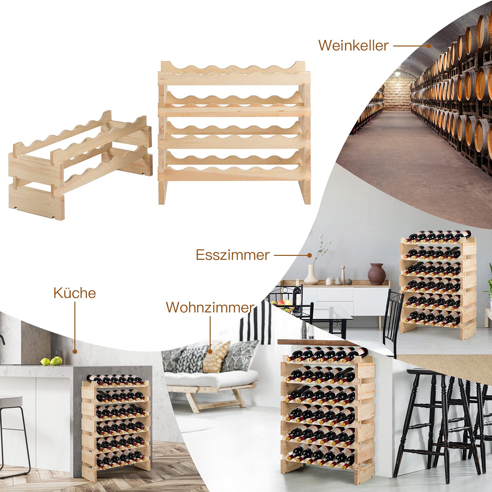 RELAX4LIFE Weinregal aus Holz, Weinschrank für 36 Weinflaschen, stapelbar & Stehend, Weinständer für Esszimmer & Restaurant & Kneipe & Bar, ideales Weinfalschenregal für Weinliebhaber & Sammler