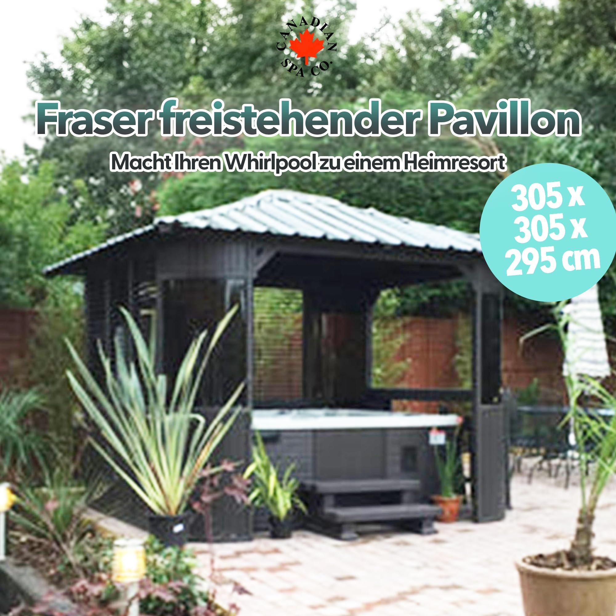 CANADIAN SPA CO. Fraser freistehender Pool Pavillon in Braun, HotTub Pavillon mit Bar, Lamellenfenster und Dachfenster
