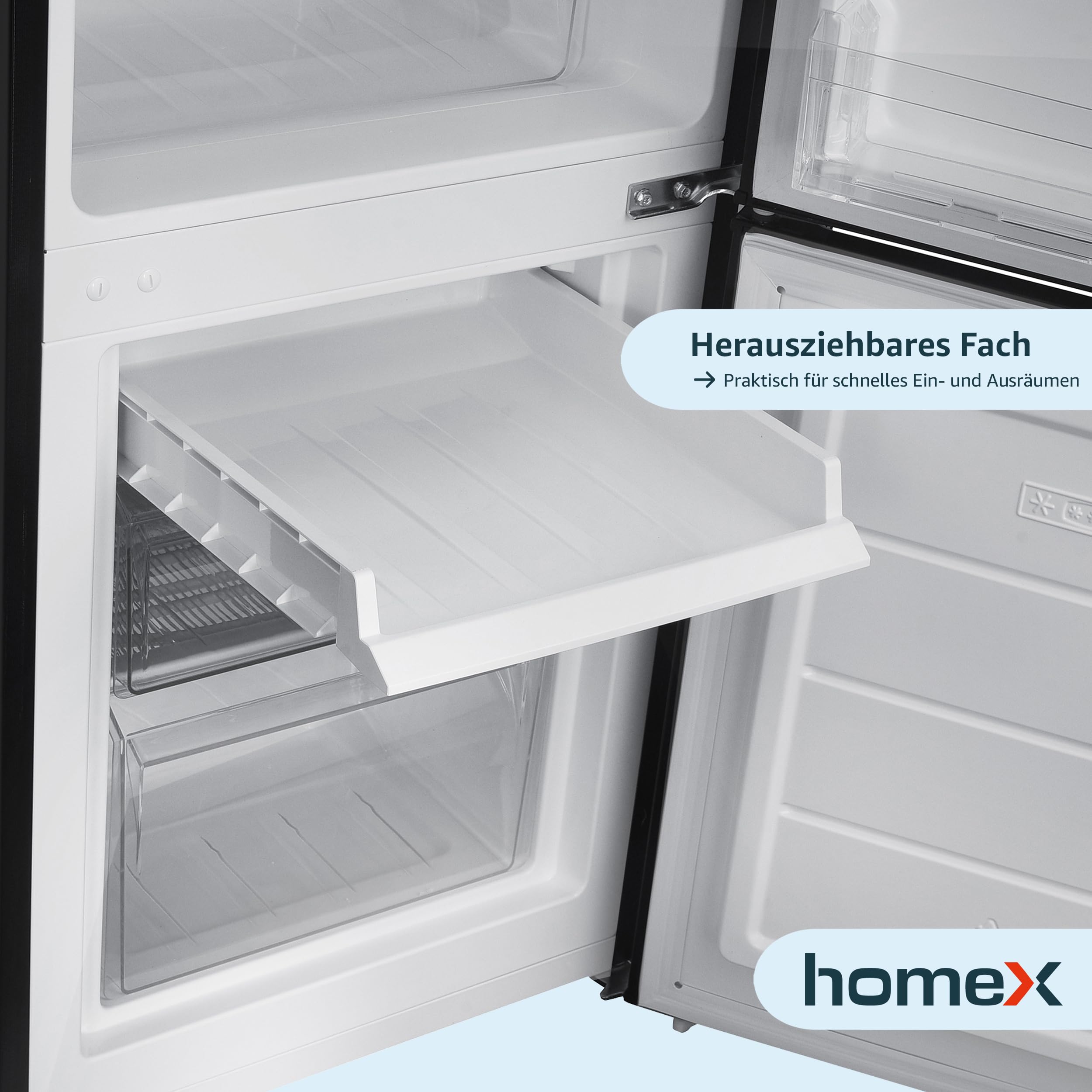 homeX Kühlschrank mit Gefrierfach | Kühl Gefrierkombination freistehend | 173 Liter Nutzinhalt | 4-Sterne Gefrieren | Höhe 142,5 cm | Leise 40 dB | Große Kühlgefrierkombi schwarz | CFS1110-B