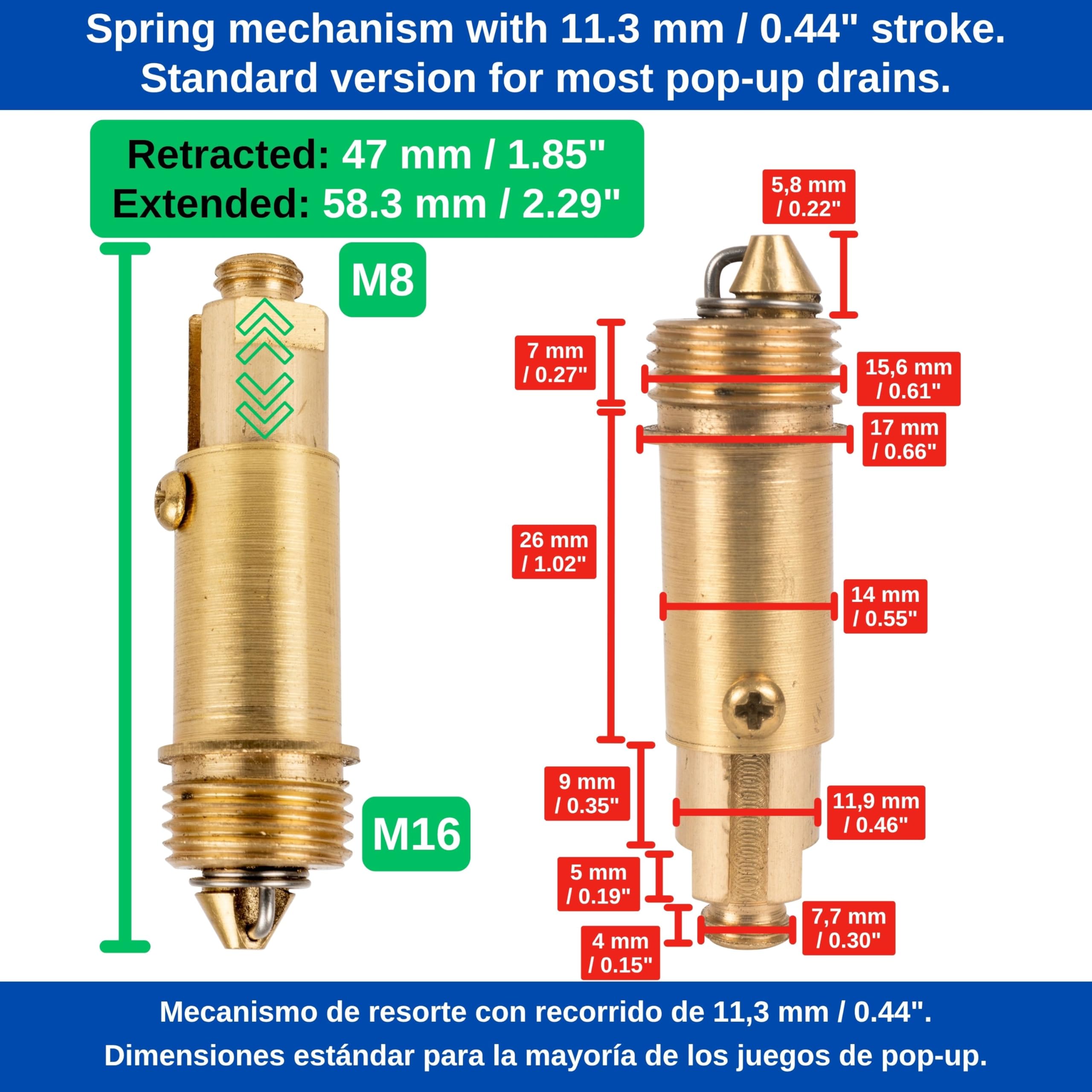 Pop Up zestaw wymiennych czopów, 1 sztuka, z mosiądzu, długość 58 mm, pasuje do większości zestawów odpływowych Popup, śruba naprawcza z mocną sprężyną, zawór odpływowy część zamienna do umywalki,