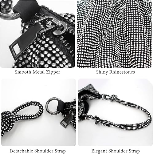 Miniatura 3 de Bolso Hobo plateado con diamantes de imitación, bolso de noche negro brillante para mujer, fiesta de graduación, boda