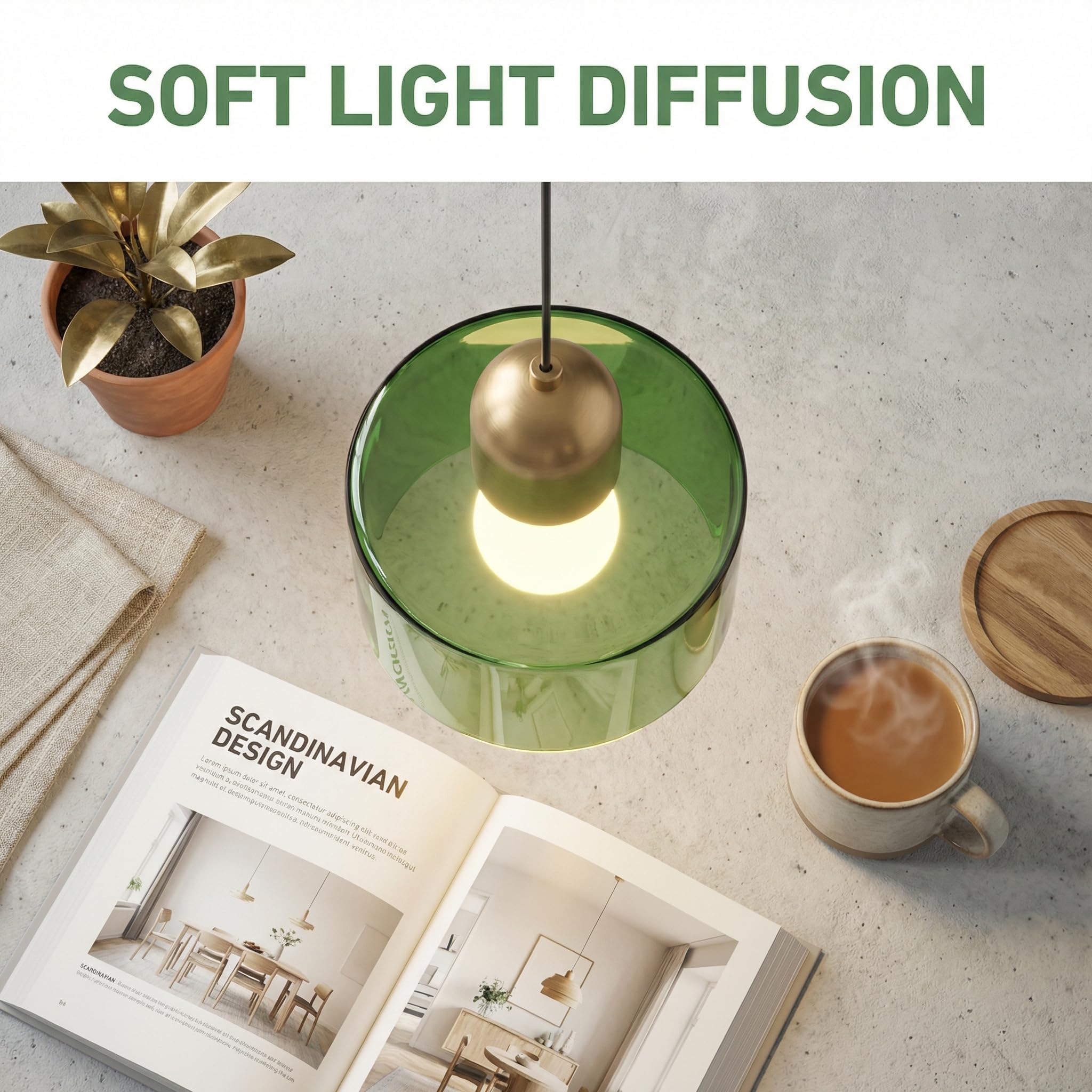 Mini Lampadario in Vetro, Lampada a Sospensione Moderna Retro E27 in Metallo Oro per Sala da Pranzo,Soggiorno,Cucina e Camera da Letto (Verde)