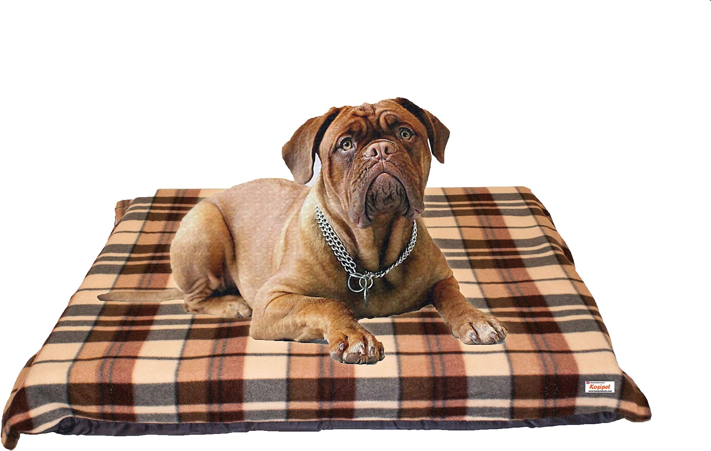 Large Deluxe High Density Foam Mattress Waterproof Dog Bed Beds Cream Check Fleece