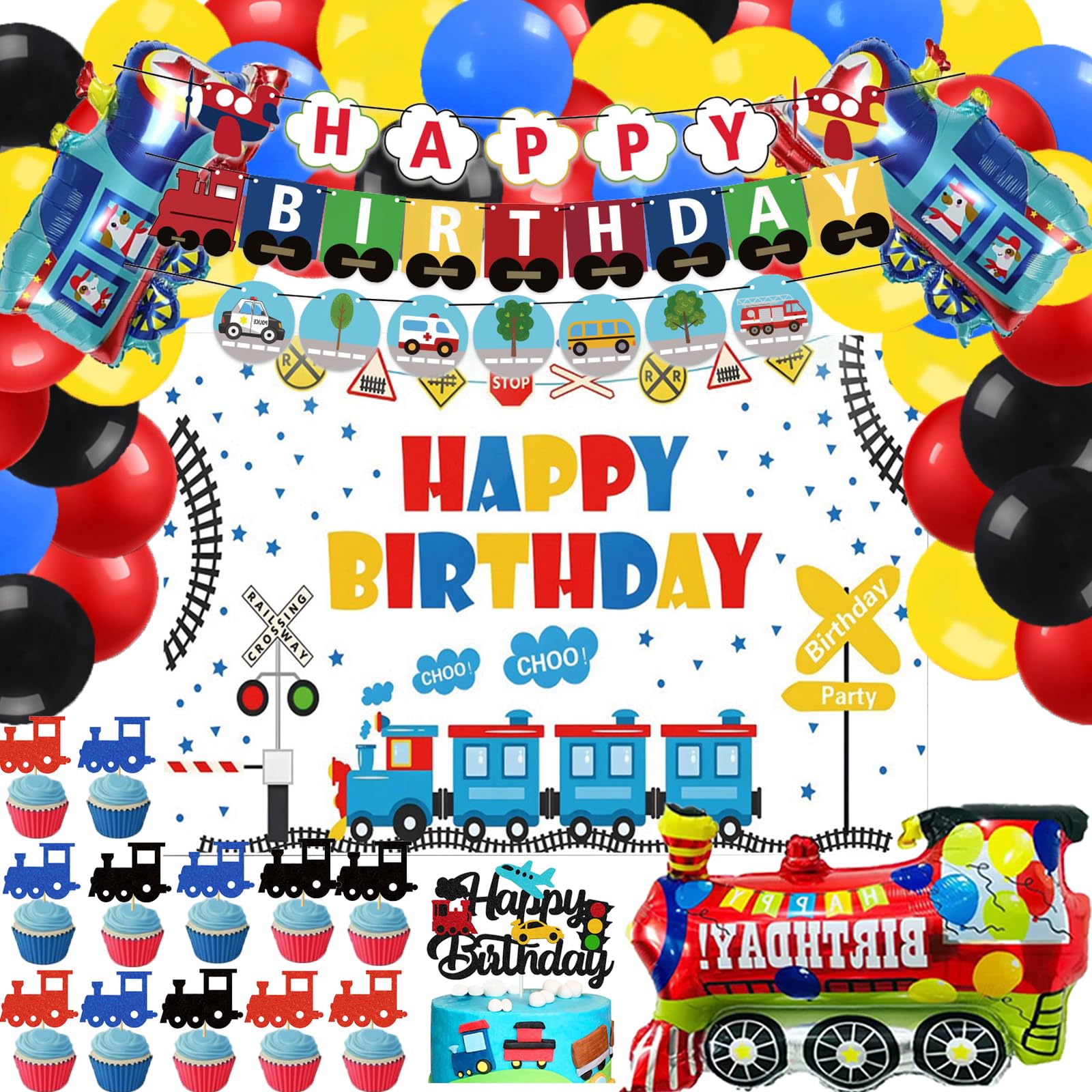 Trein Verjaardagsfeest Decoraties Set, Trein Honingraat Middenstuk, Gelukkige Verjaardag Banner met 6 Stuks Trein Opknoping Swirl Decoratie voor Trein Thema Verjaardag Baby Douche Feestbenodigdheden Trein Verjaardagsfeest Decoraties Set, Trein Honingraat Middenstuk, Gelukkige Verjaardag Banner met 6 Stuks Trein Opknoping Swirl Decoratie voor Trein Thema Verjaardag Baby Douche Feestbenodigdheden