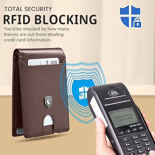 Miniatura 6 de GSOIAX Billetera delgada para hombre con bloqueo RFID, carteras plegables para hombres, minimalista, de piel auténtica, fibra de carbono, tarjetero