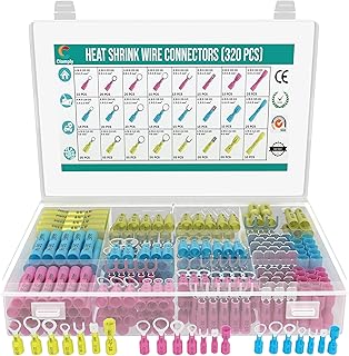 320Pcs Heat Shrink Wire Connectors Kit, (22-10 AWG) Waterproof Marine Grade Electrical Connectors, Fork Ring Wire Crimp Butt Connectors for Automotive Boat Truck Wiring Stereo Wire Joints