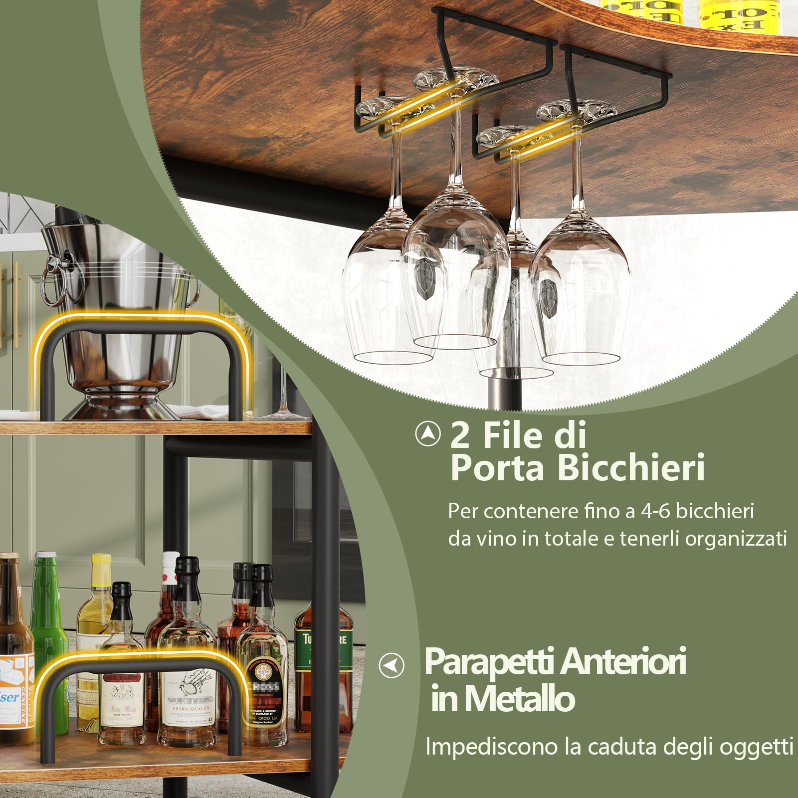 RELAX4LIFE Tavolo da Bar, Tavolo da Bistrot a 3 Piani con Portabicchieri, Tavolo Angolare Moderno in Metallo per Casa, Cucina, Bar (Marrone)