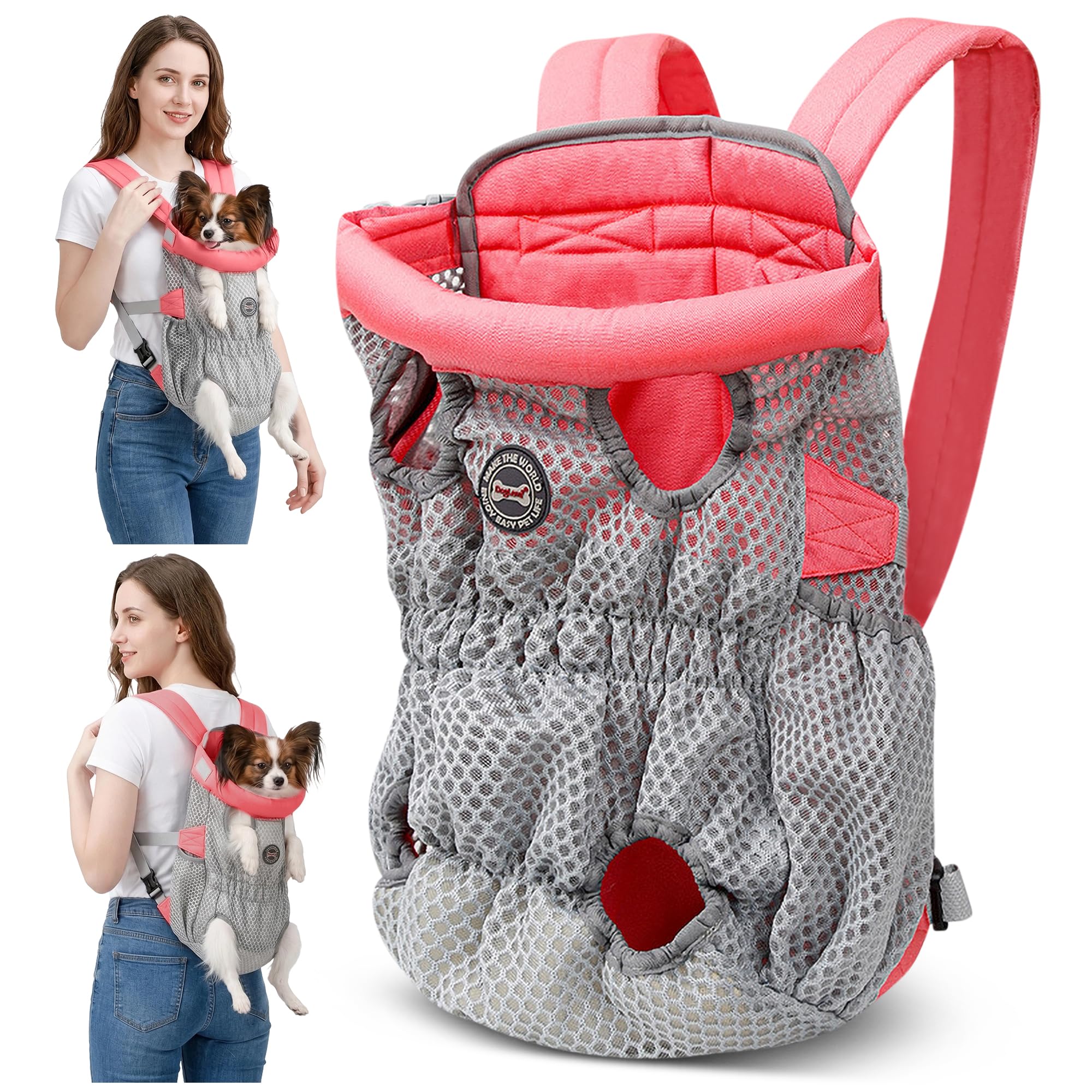 ALLSOPETS Mochila para Perros Pequeños y Medianos – Transportín Perro Ligero, Transpirable y Cómodo con Gancho de Seguridad, Manos Libres para Viaje Senderismo Exterior (Rosa Cereza, M)